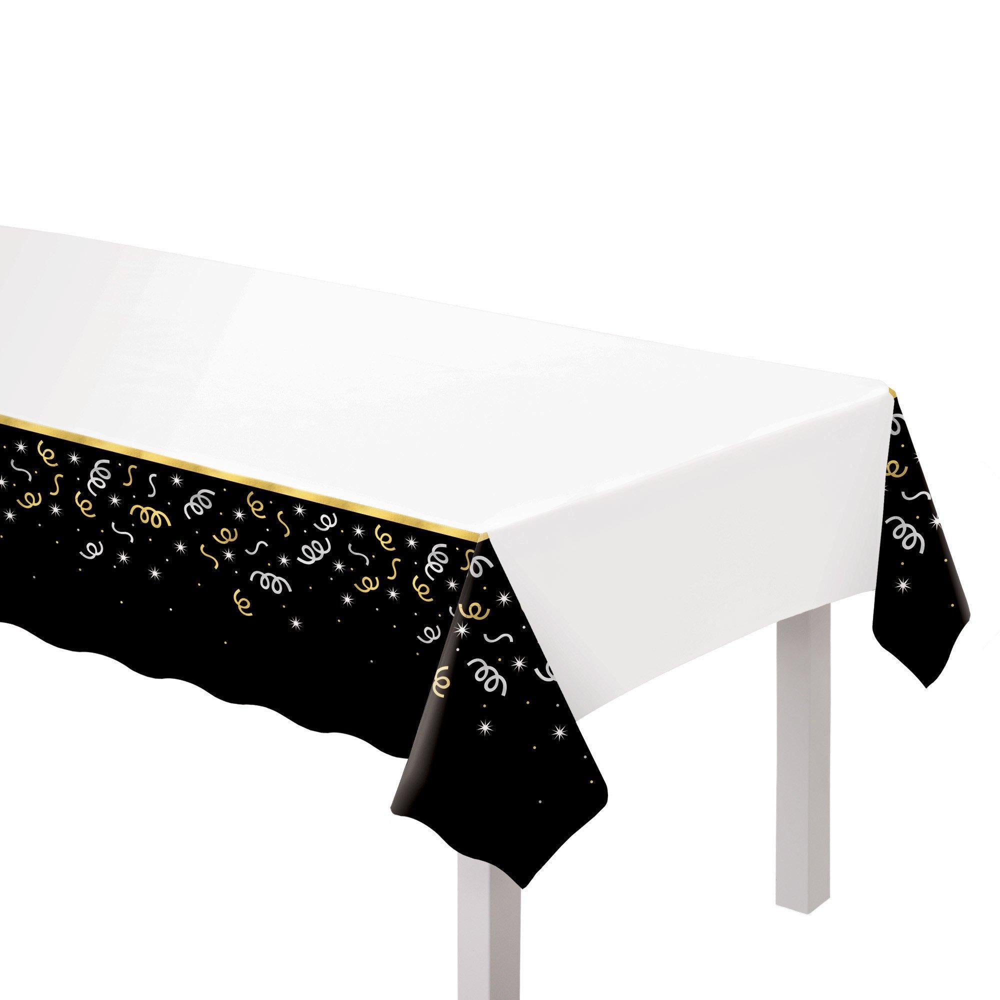 Midnight Cheer NYE Plastic Tablecover, 54in x 102in