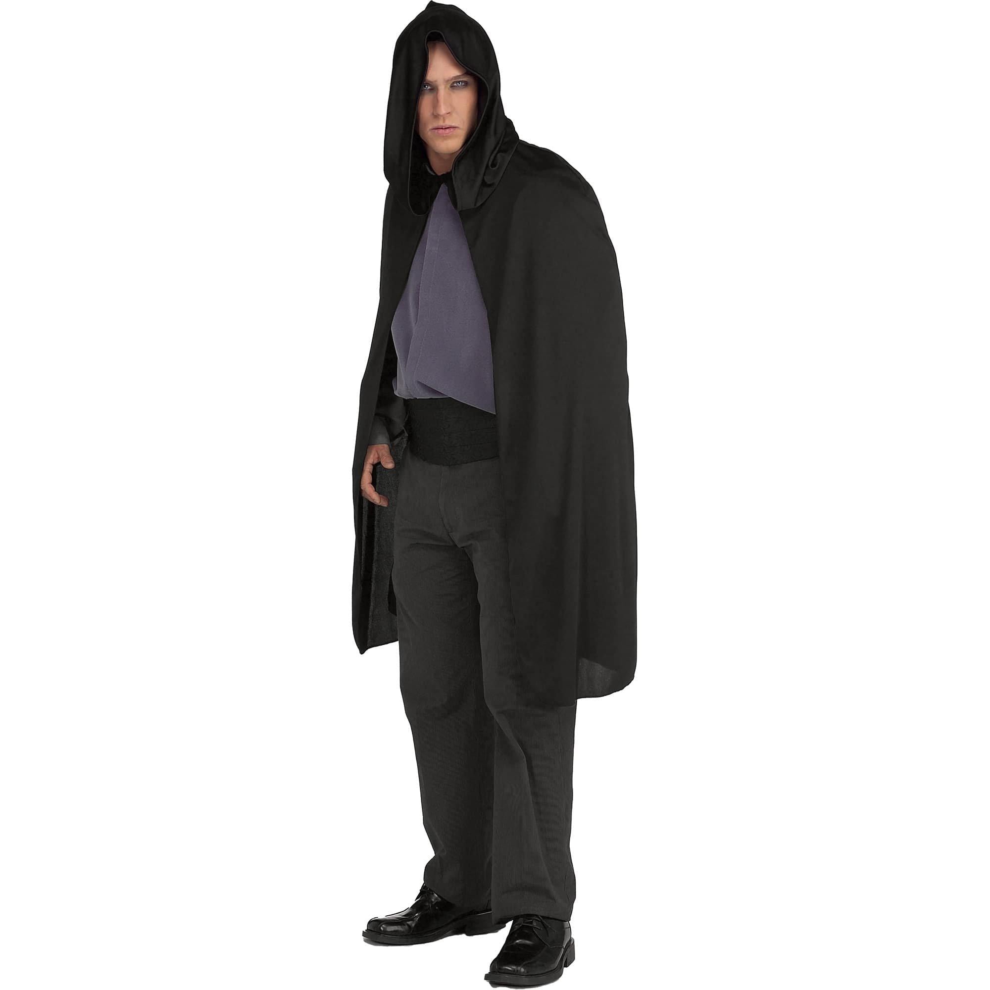 Short Hooded Fabric Cape Black