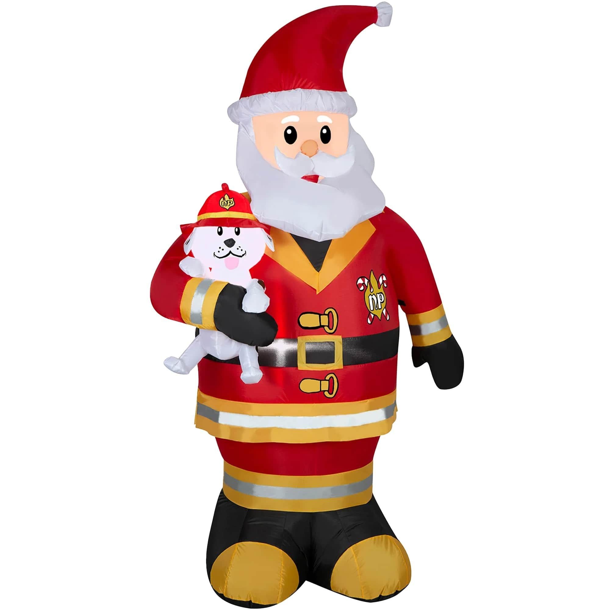 7 Foot Firefighter Santa Light Up Christmas Inflatable Lawn Decoration