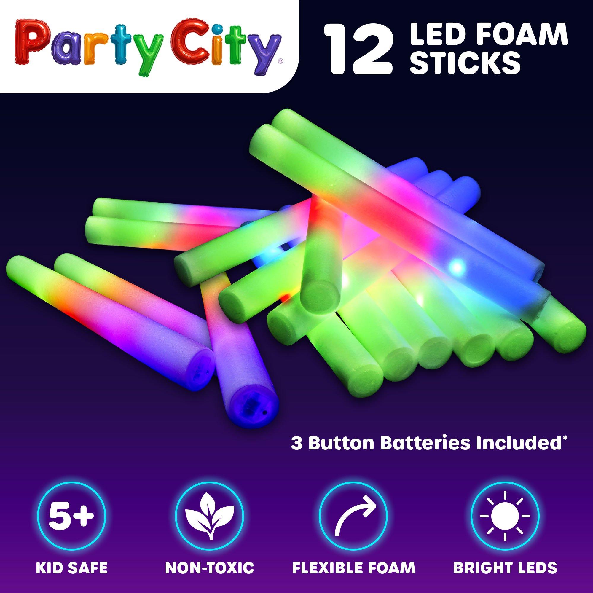 LED Foam Light Up Glow Stick Baton w 3 Flashing Modes 4 Color 12pk