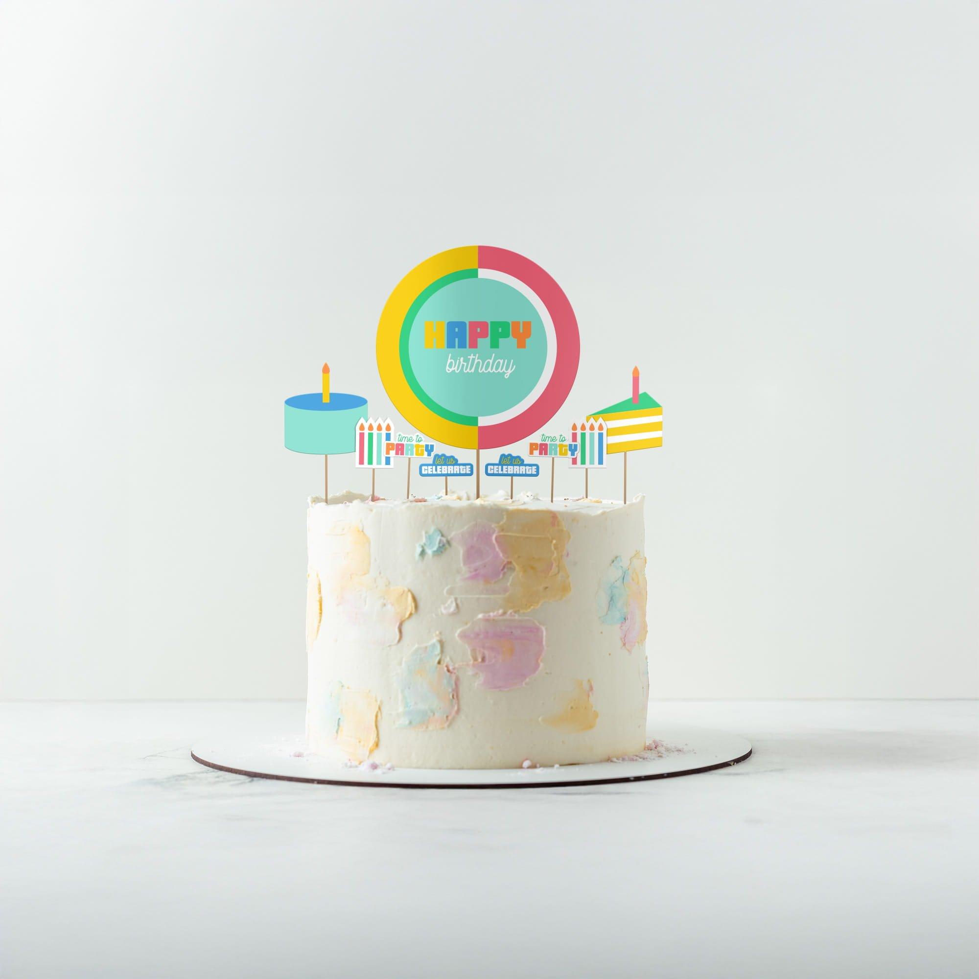 Colorful Collage Cake Topper, 8pc