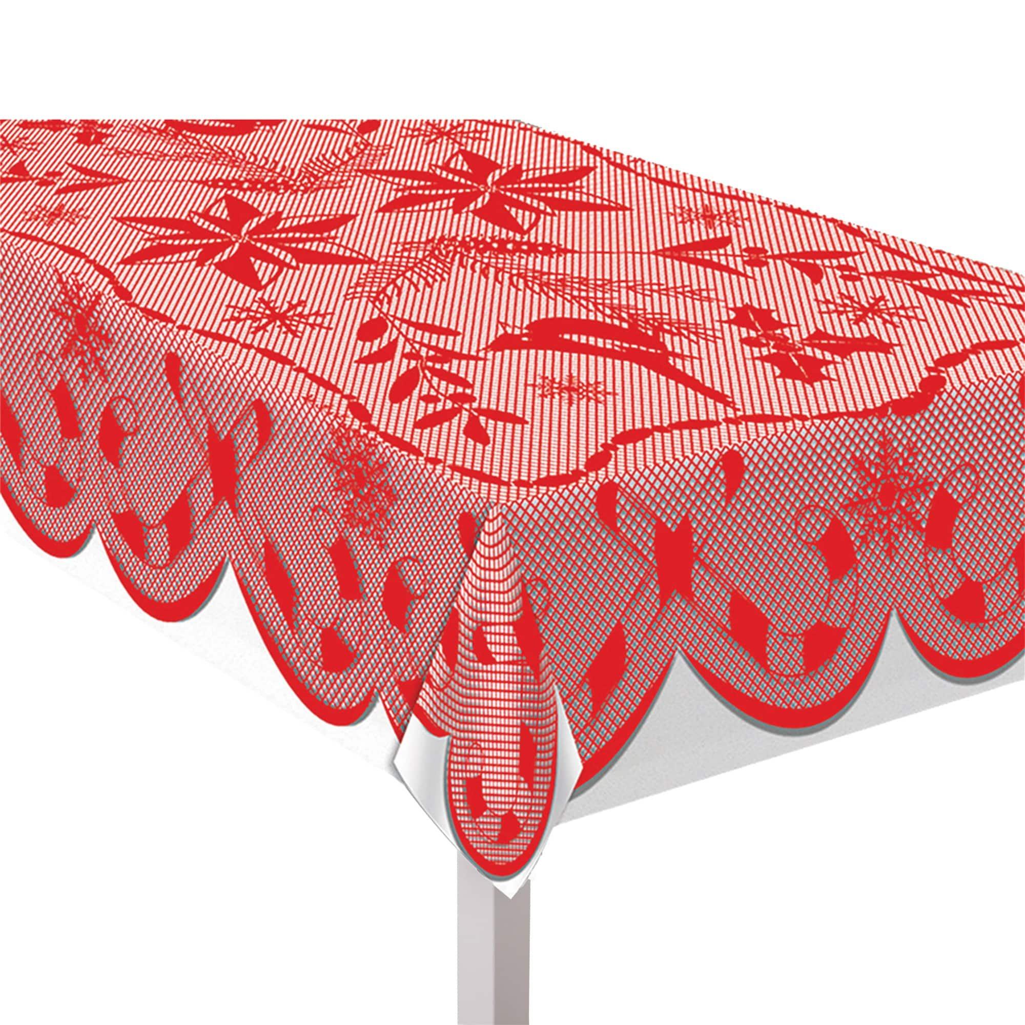 Red Lace Fabric Tablecover, 82in