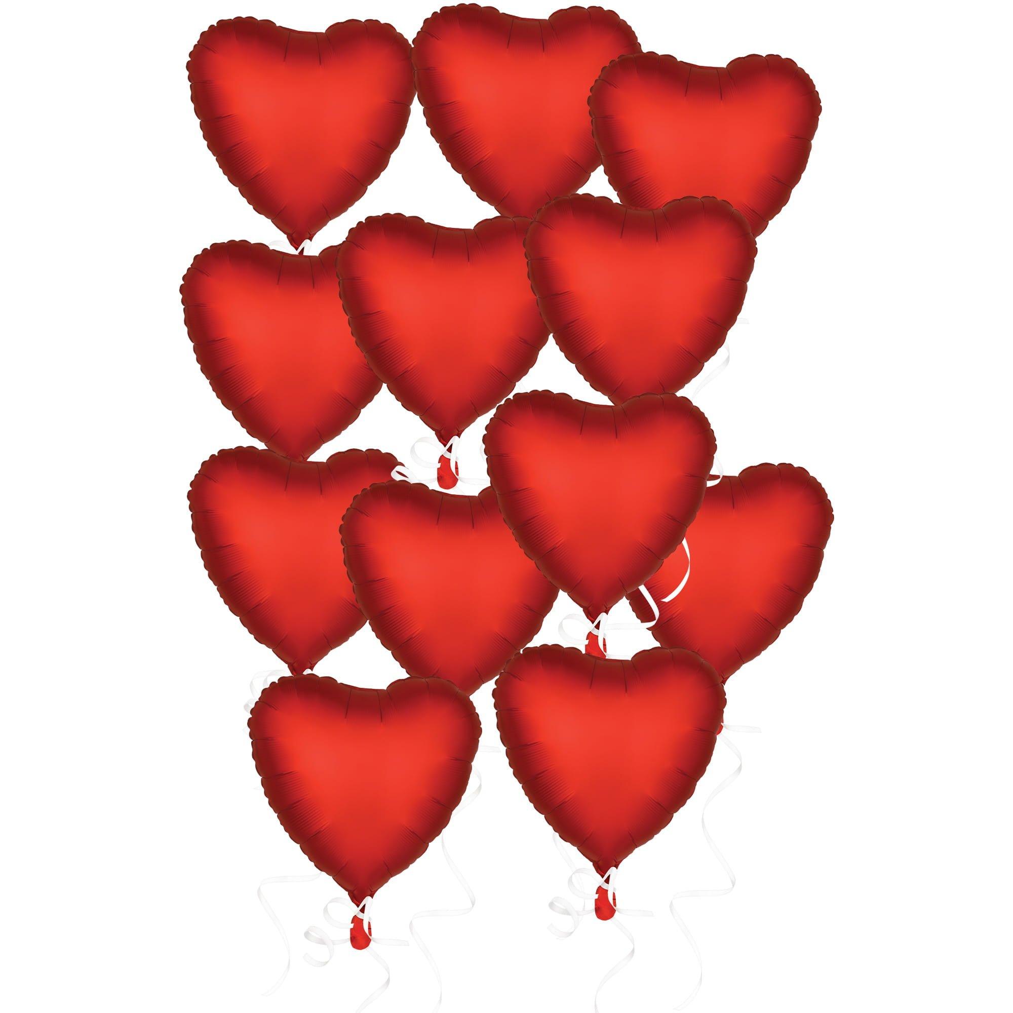 Satin Red Heart Foil Balloon Bouquet, 12pc