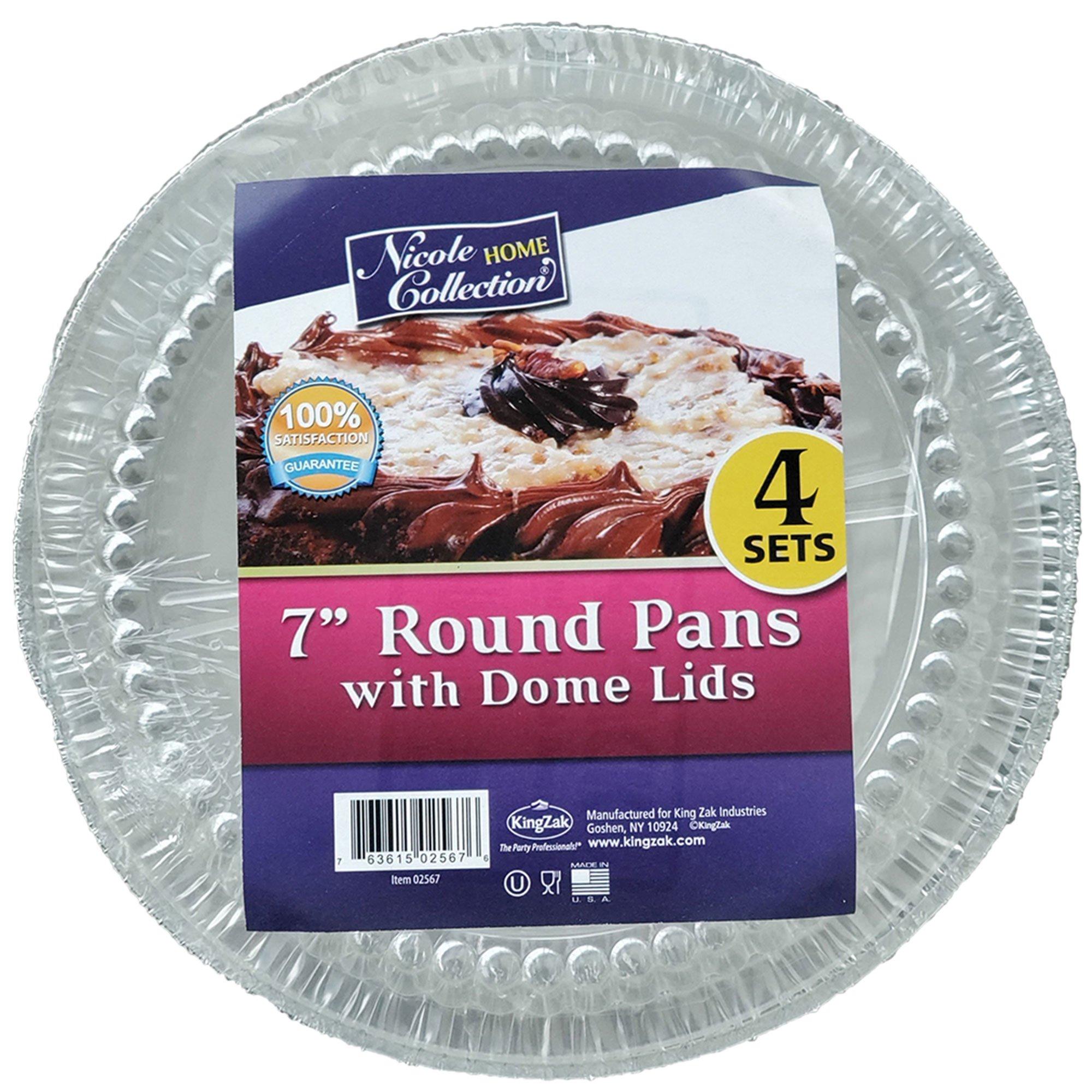 Reusable Round Aluminum Pans with Dome Lids, 7in, 4ct