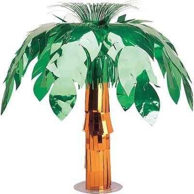 Metallic Palm Tree Table Centerpiece, 20in ?C Tropical Foil Decor