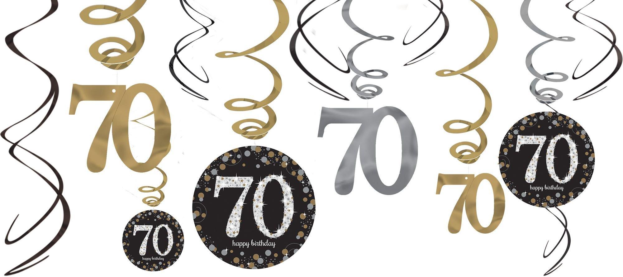 70th Birthday Swirl Decorations 12ct - Sparkling Celebration