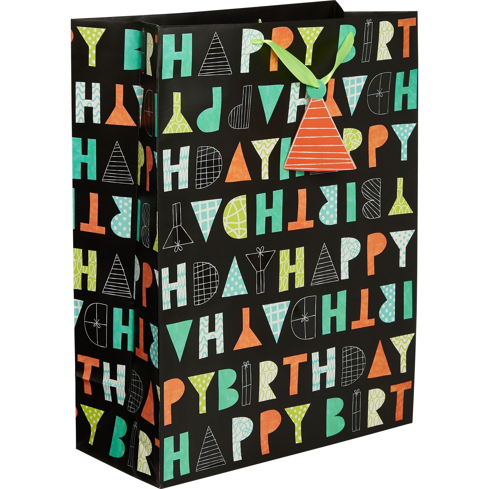 Extra Large Paper Patterned Letter Birthday Gift Bag, 12.5in x 17in