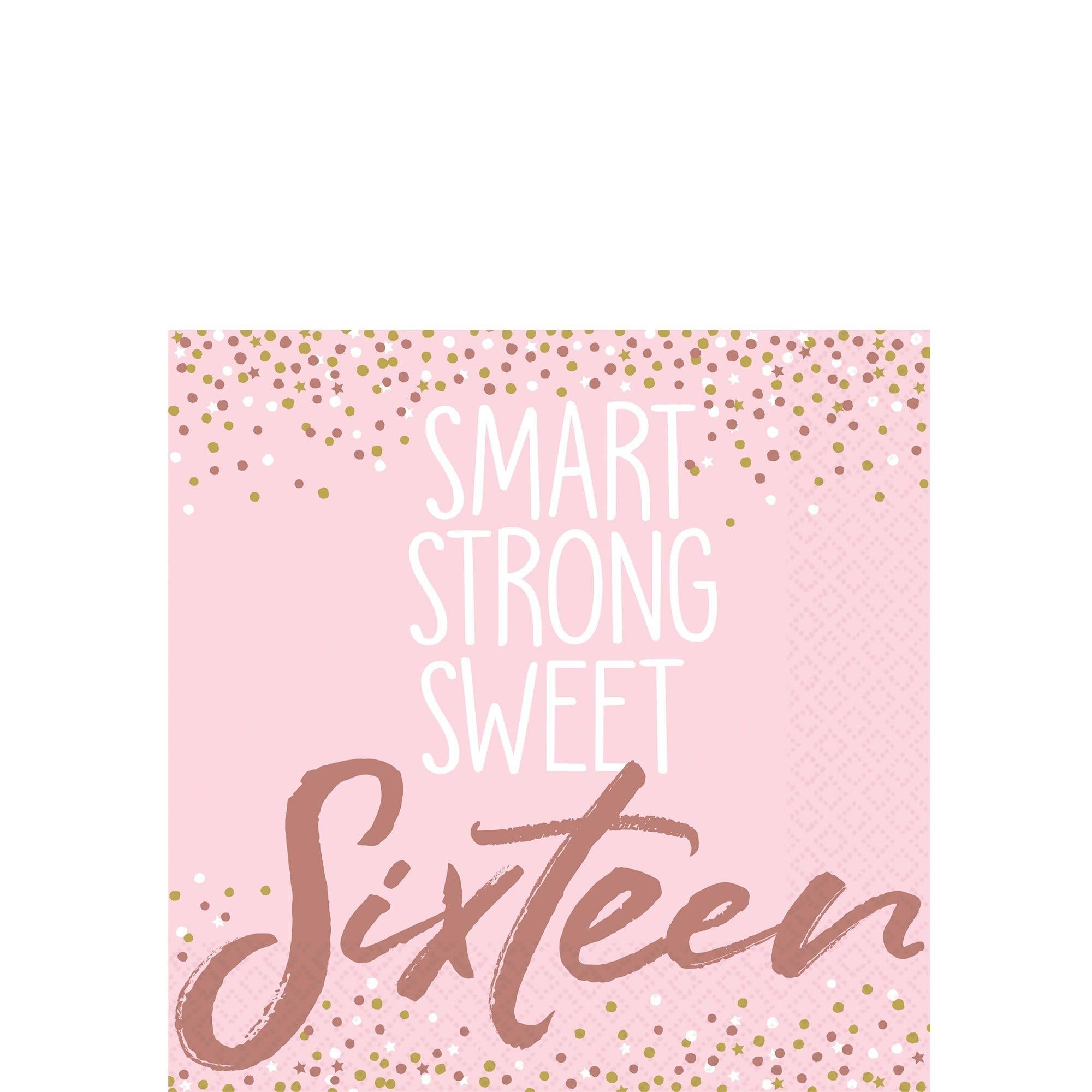 Rose Gold & Pink Sweet 16 Beverage Napkins 16ct