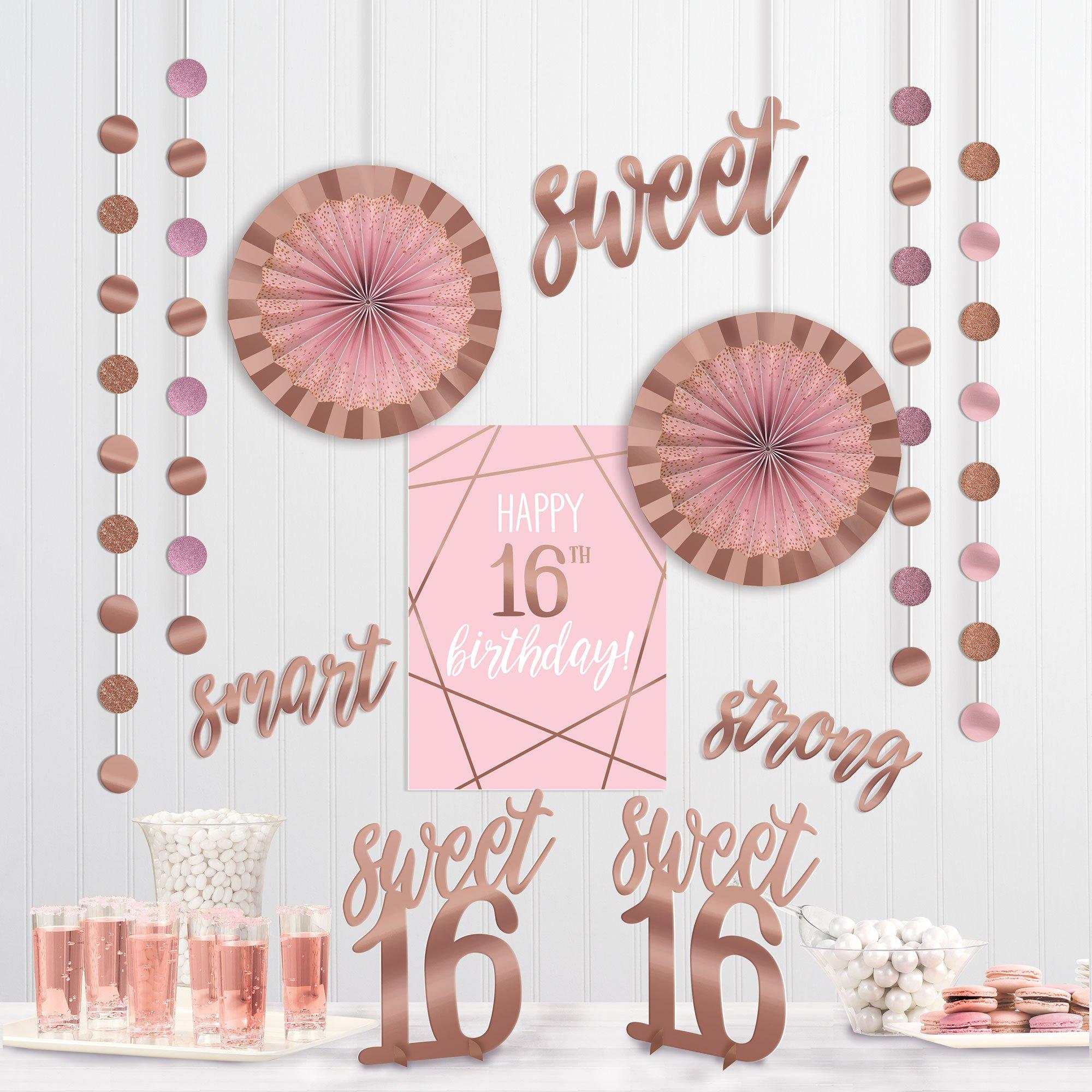 Metallic Gold & Pink Sweet 16 Room Decorating Kit 12pc