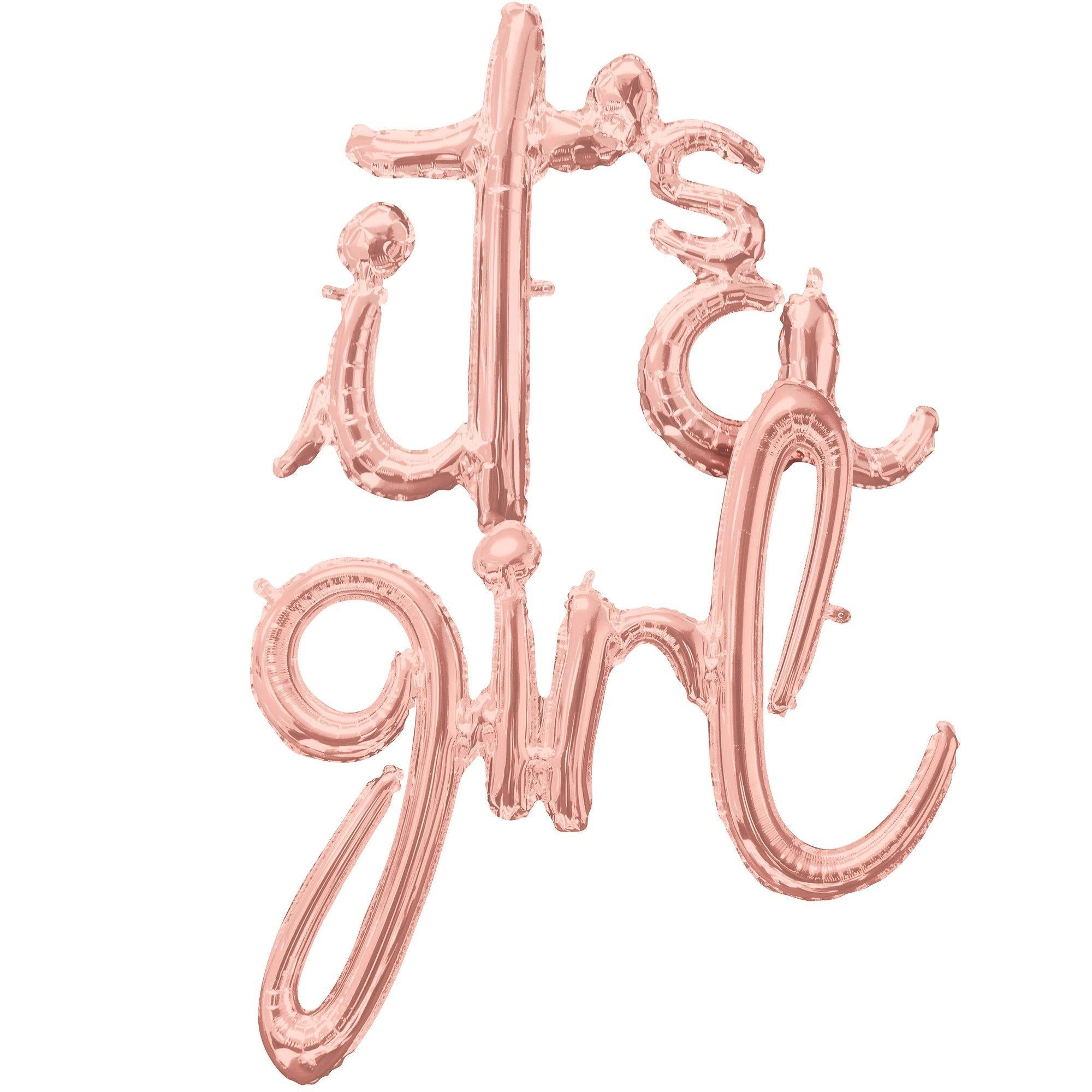 Air-Filled Rose Gold It's A Girl Cursive Letter Balloon Banners