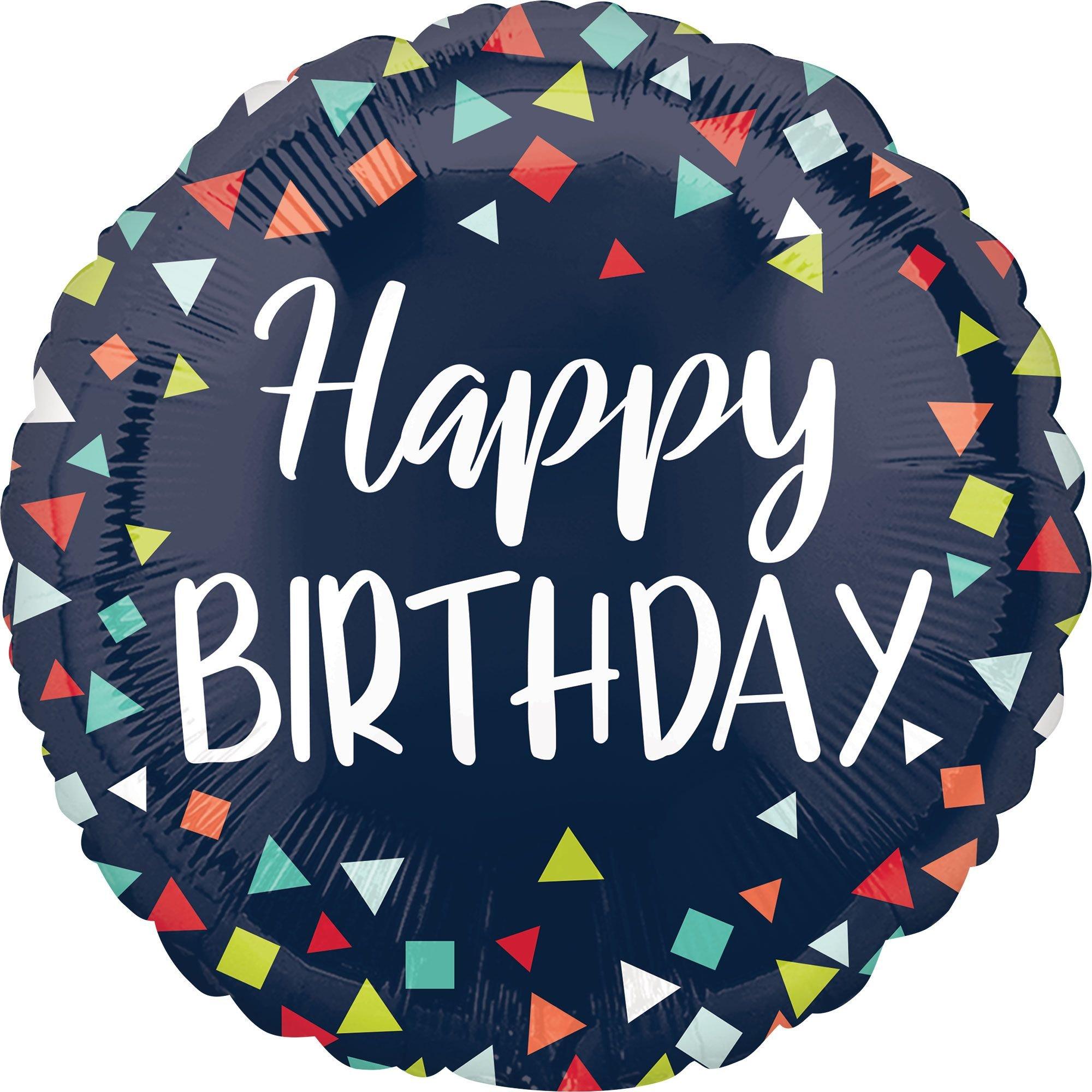 Navy Confetti Happy Birthday Foil Balloon, 16in