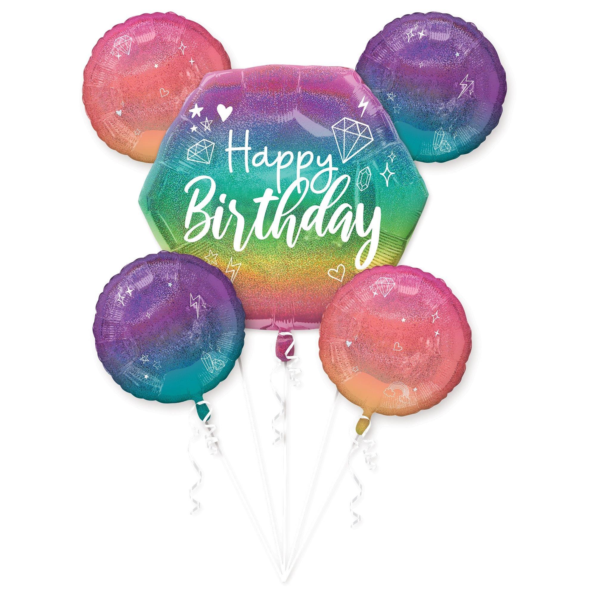 Ombre Sparkle Birthday Foil Balloon Bouquet, 5pc