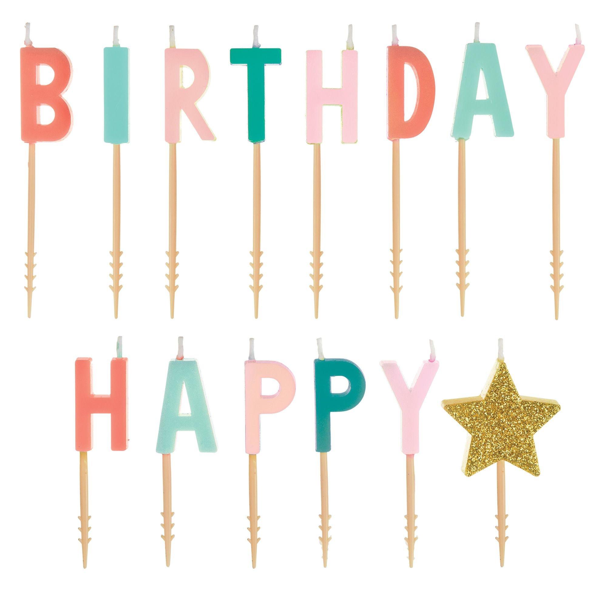 Glitter Happy Cake Day Birthday Toothpick Candle Set 14pc