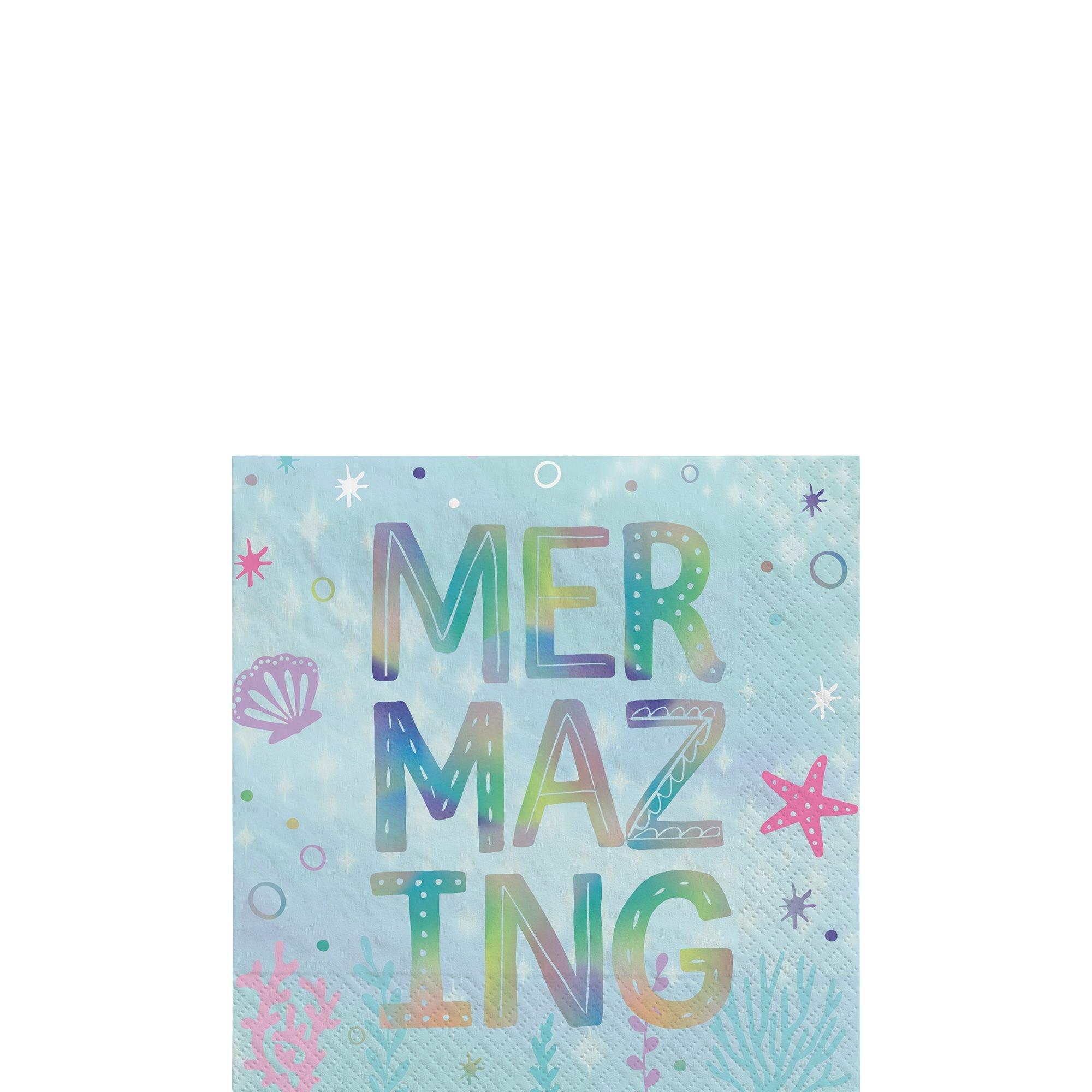 Iridescent Shimmering Mermaids Paper Beverage Napkins, 5in, 16ct