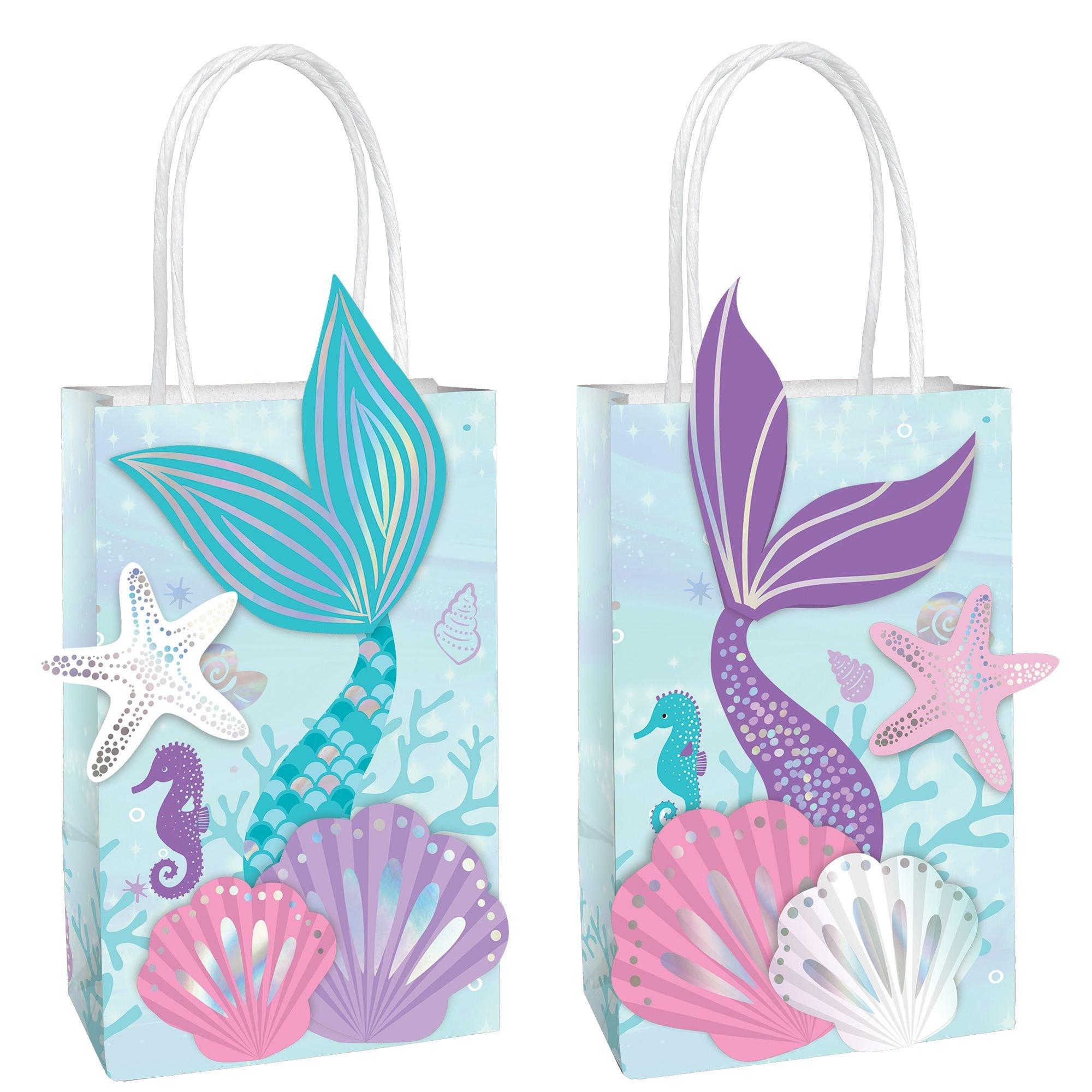 Iridescent Shimmering Mermaids Create Your Own Kraft Favor Bag Kit, 5.25in x 8.4in, 8ct