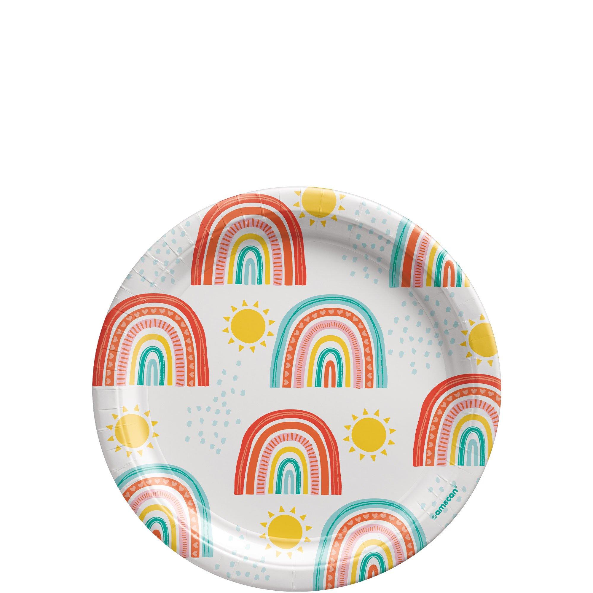 Retro Rainbow Dessert Plates, 7in, 8ct