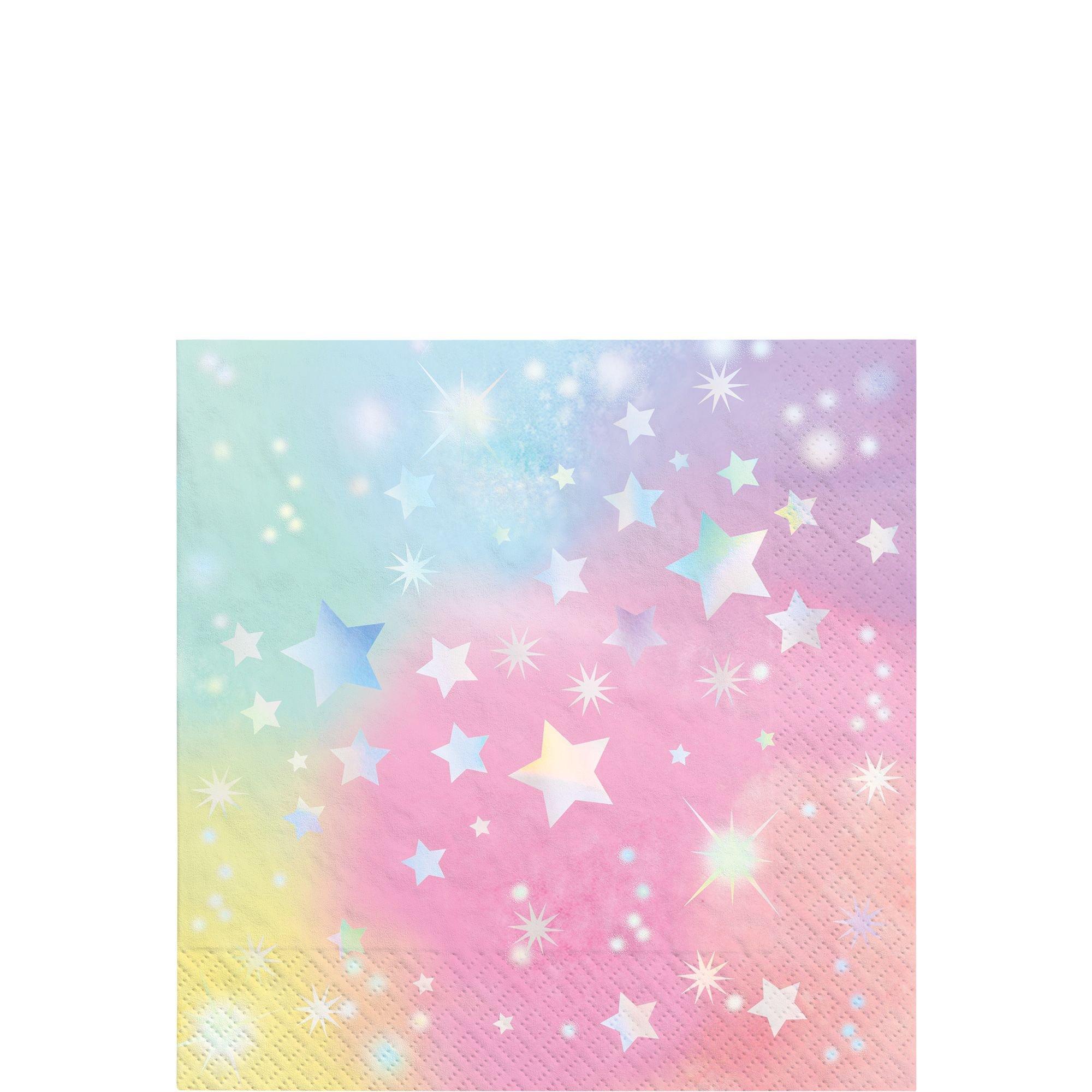 Iridescent Luminous Rainbow Star Paper Beverage Napkins, 5in, 16ct