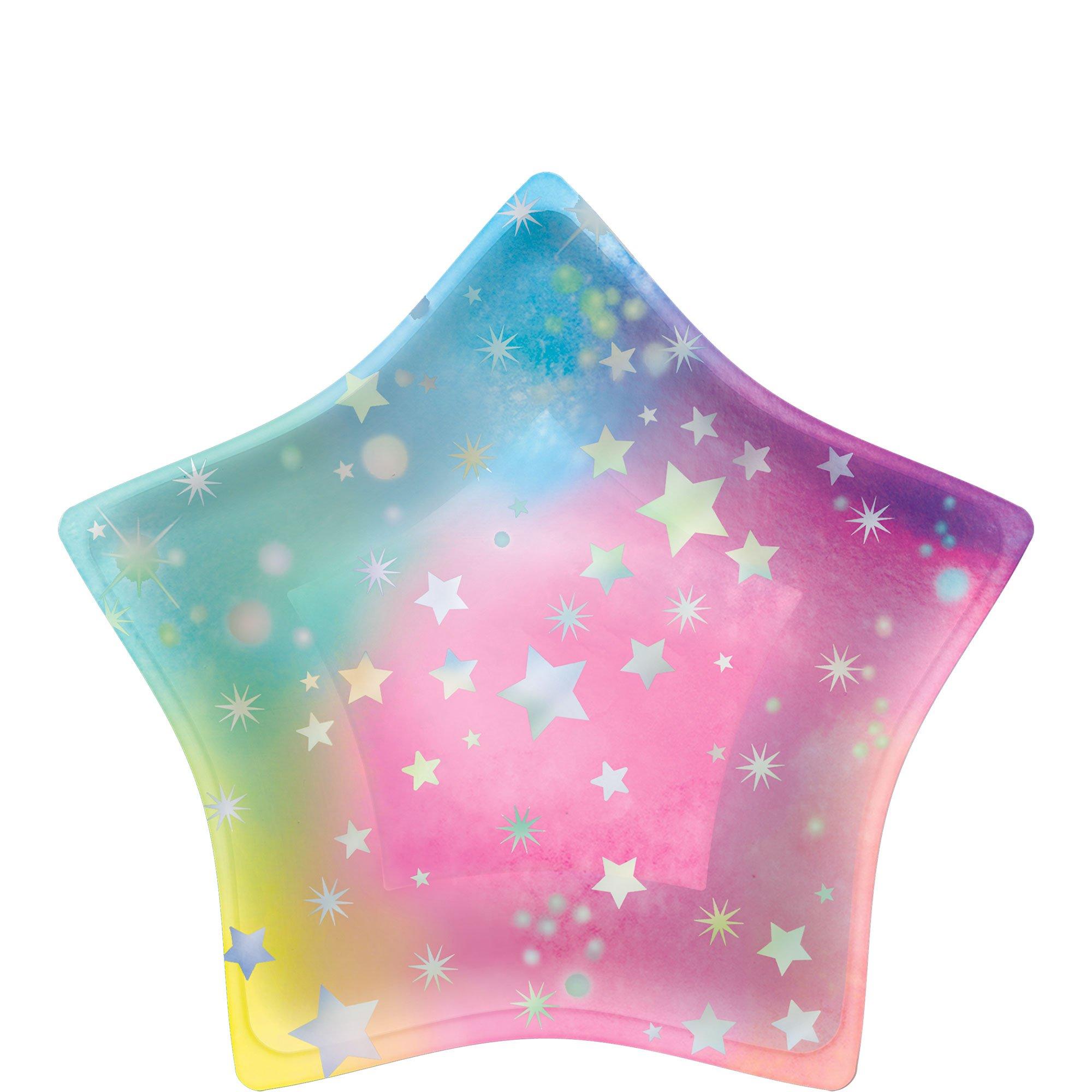 Iridescent Luminous Rainbow Star Paper Dessert Plates, 8.5in, 8ct