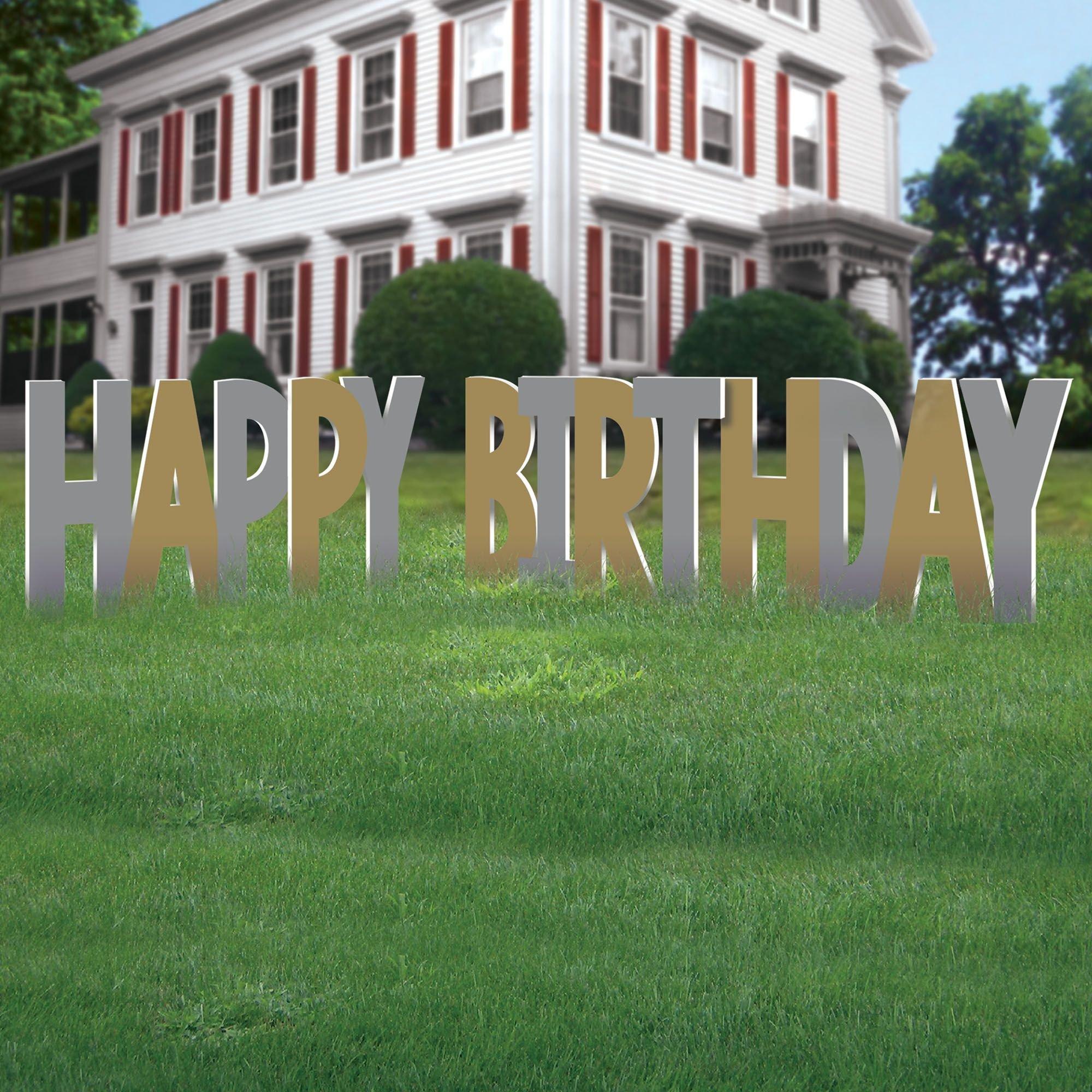 Metallic Gold & Silver Happy Birthday Yard Sign Kit, 4pc