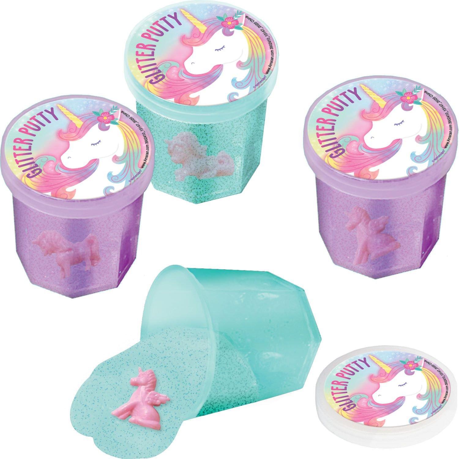 Glitter Unicorn Putty Party Favors for Kids with Toy Surprise, 12ct