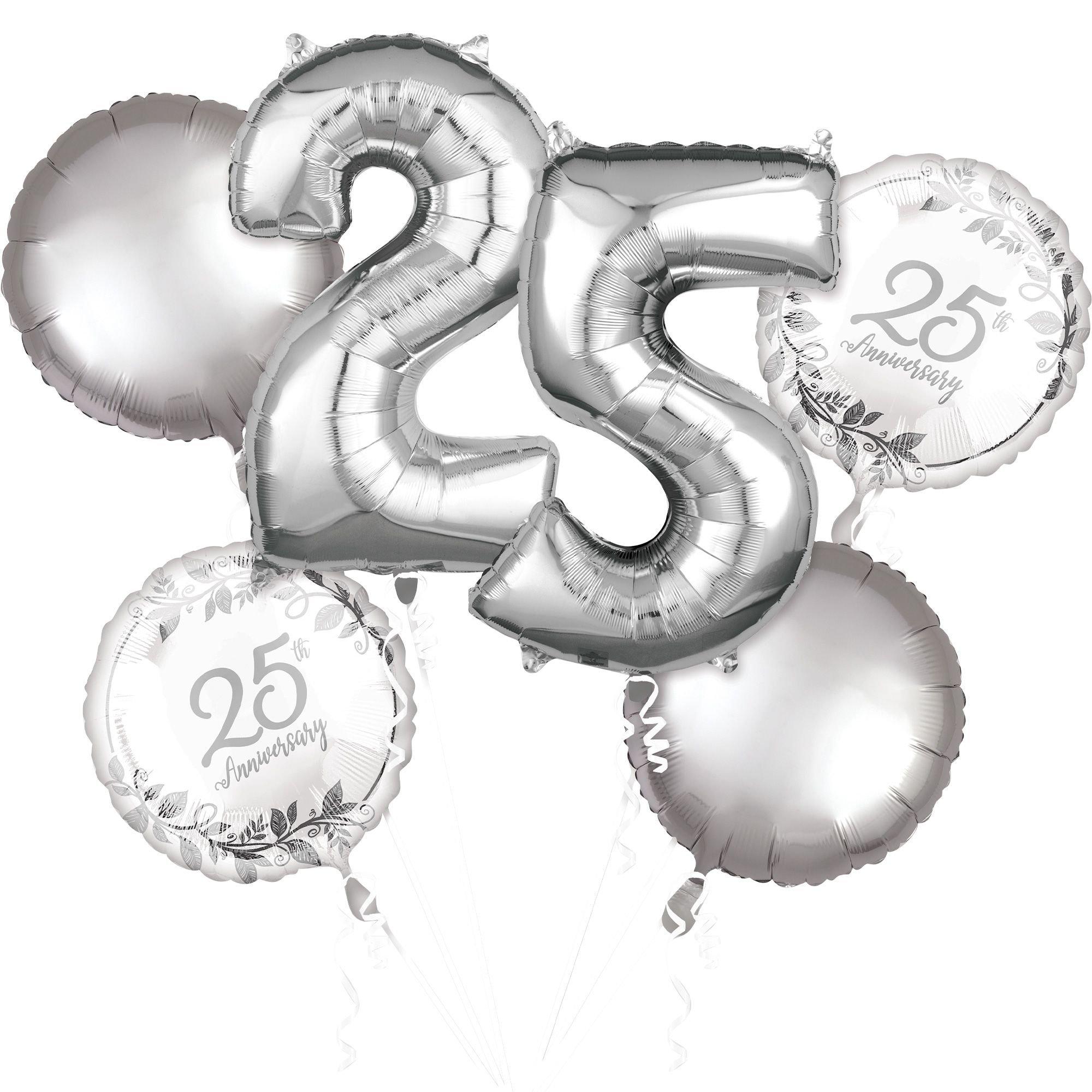 Silver 25th Anniversary Foil Balloon Bouquet, 5pc