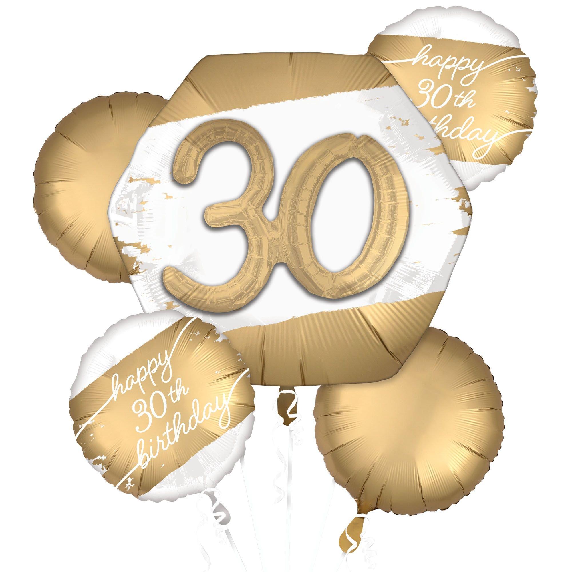 Golden Age 30th Birthday Foil Balloon Bouquet, 5pc