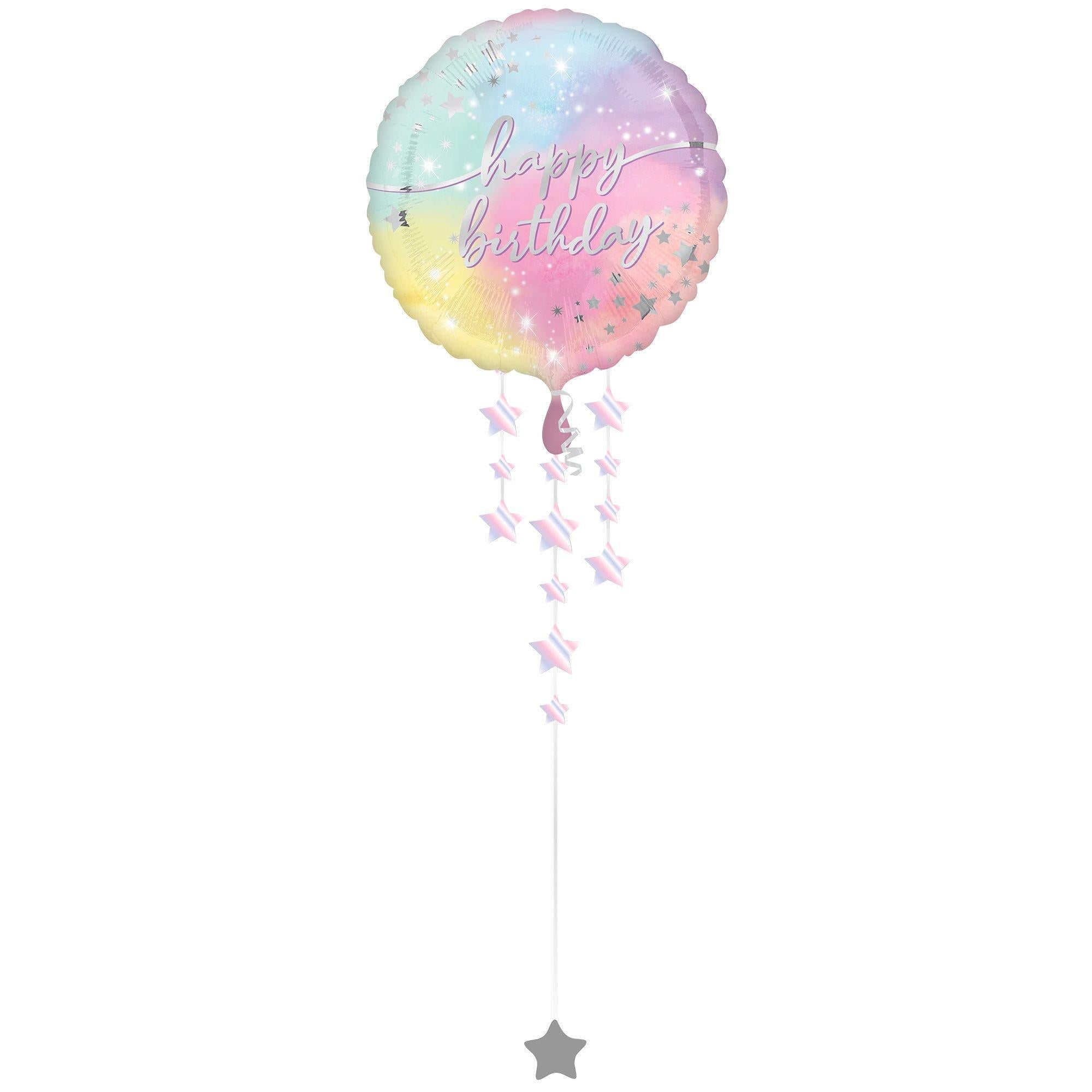Iridescent Luminous Happy Birthday Foil Balloon with Weight Tail, 35in