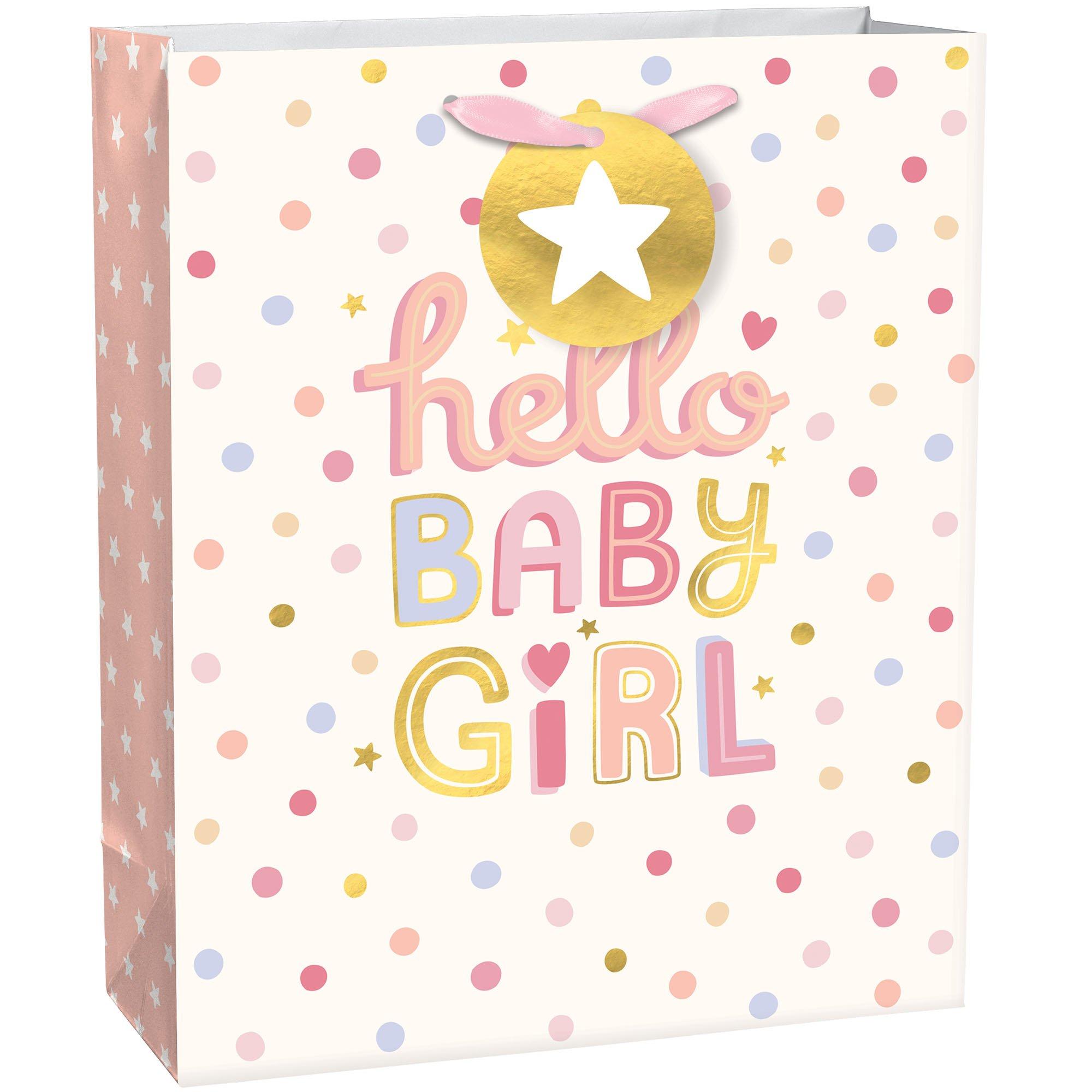Medium Hello Baby Girl Paper Gift Bag, 10.5in x 13in