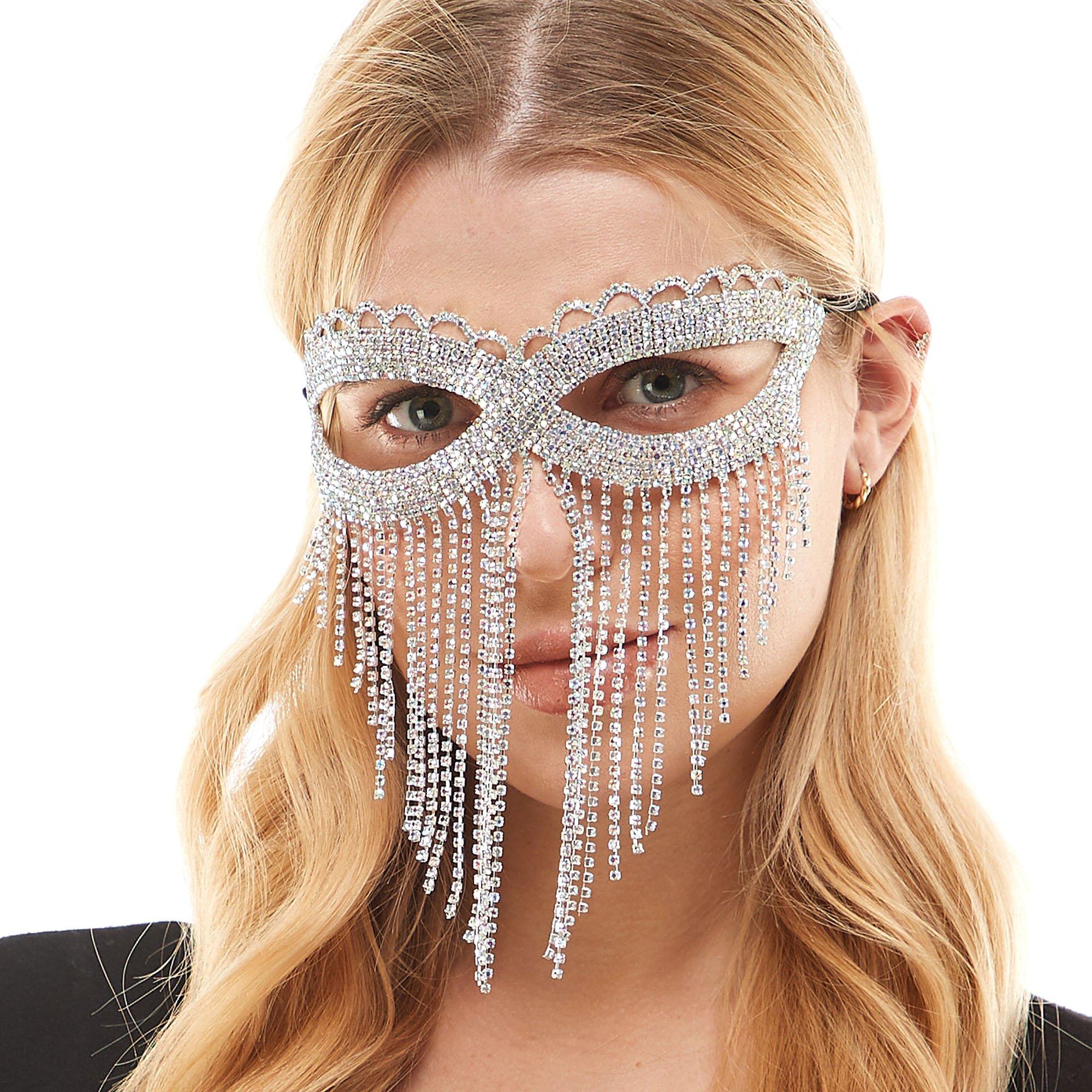Adult Rhinestone Fringe Masquerade Mask