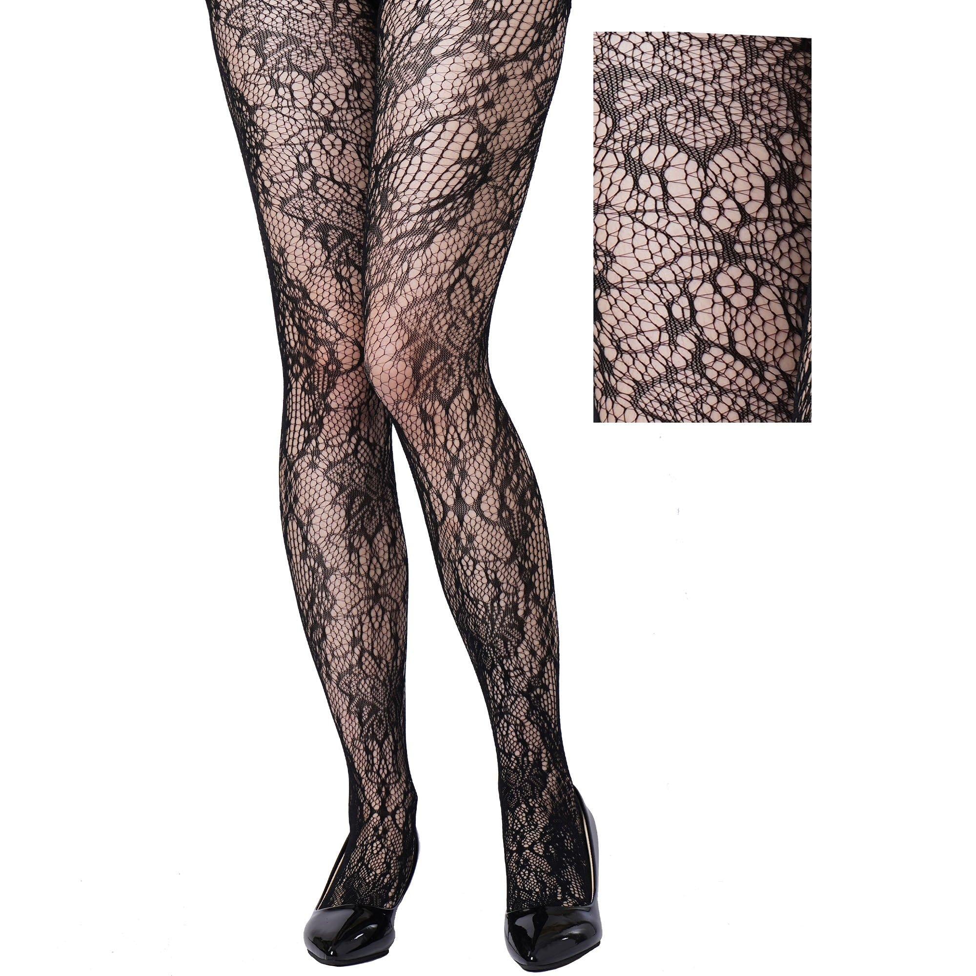 Adult Black Baroque Lace Pantyhose