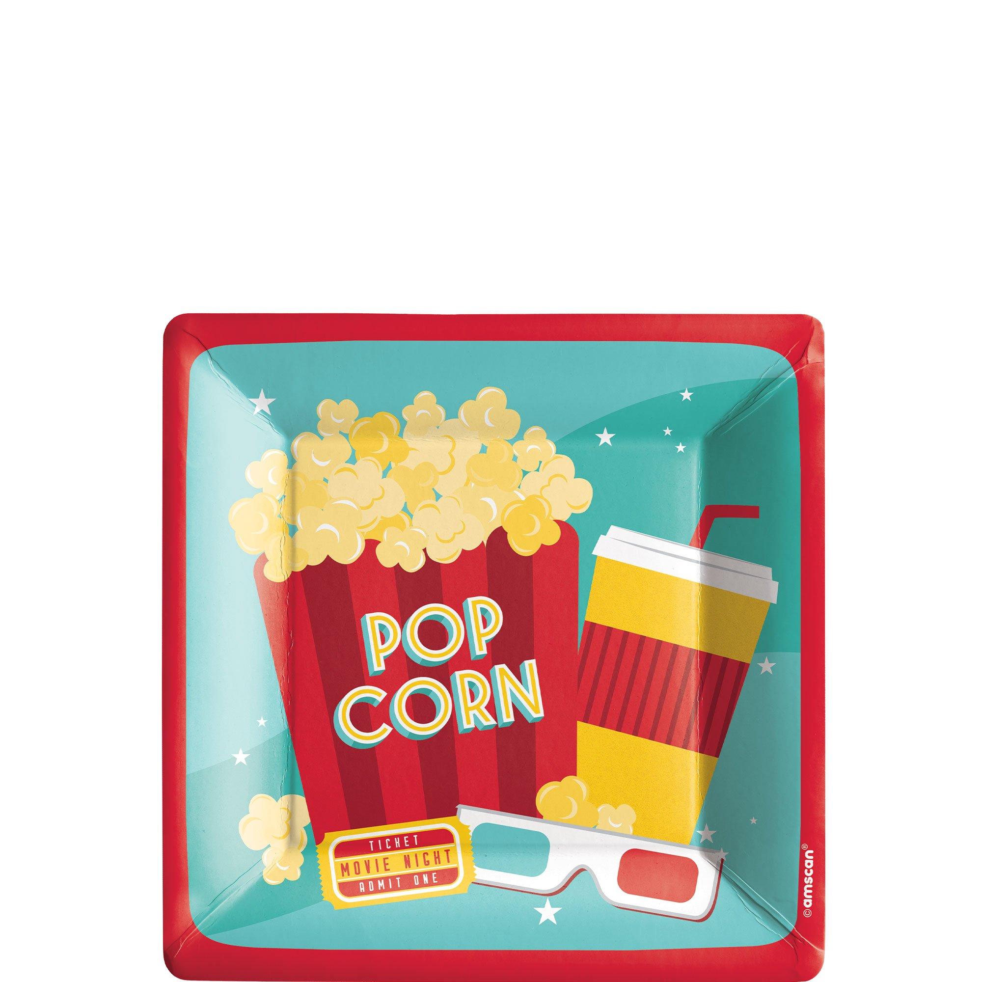 Concession Stand Square Paper Dessert Plates, 6.75in, 20ct - Movie Night