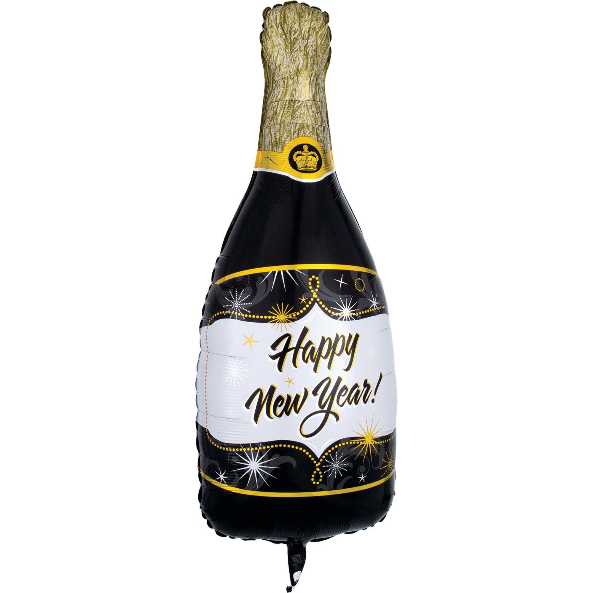 Happy New Year Bottle-Shaped Foil Balloon, 14in x 36in - New Year Bubbles
