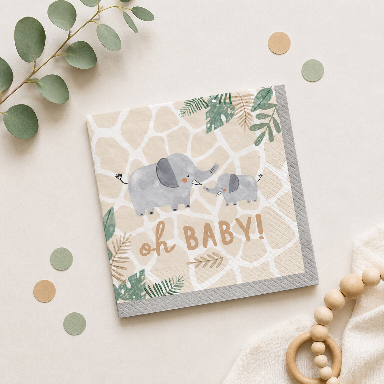 Oh Baby Soft Jungle Baby Shower Paper Beverage Napkins, 5in, 16ct