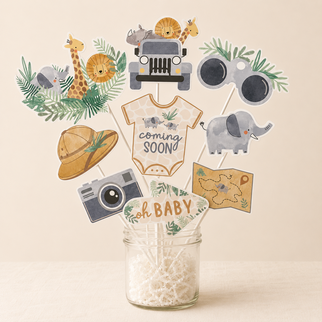 Soft Jungle Baby Shower Cardstock Photo Props, 13pc