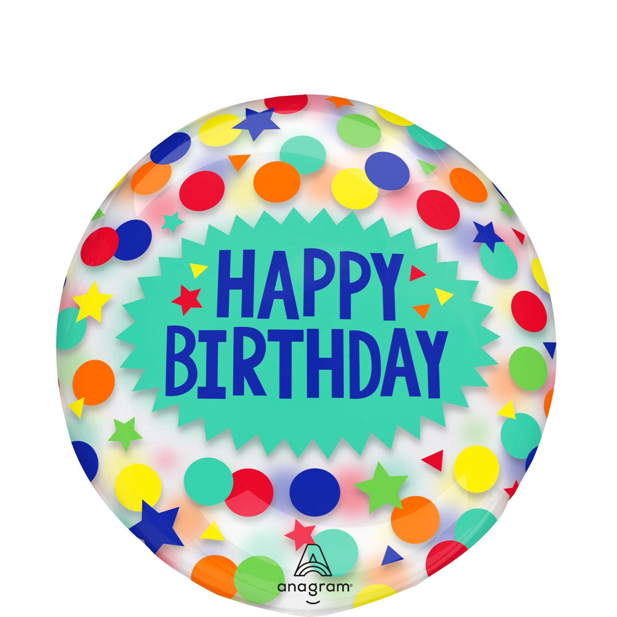 Happy Birthday Dots & Stars Plastic Balloon, 18in - Clearz?