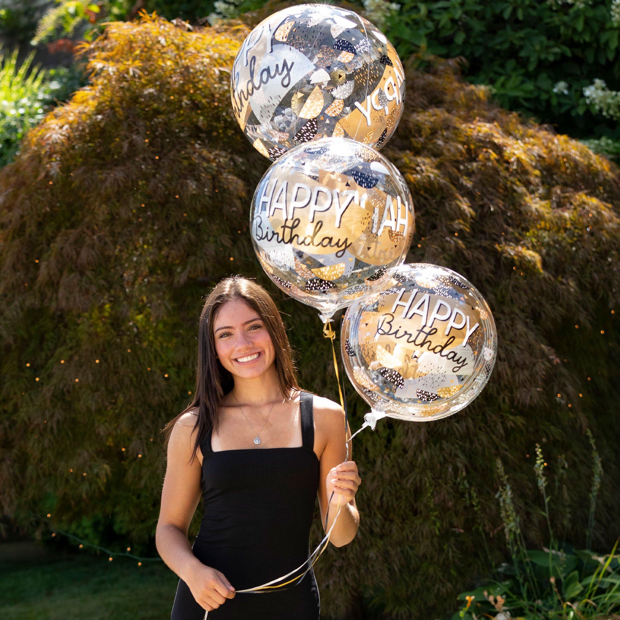 Happy Birthday Black, Silver & Gold Plastic Balloon, 18in - Clearz?