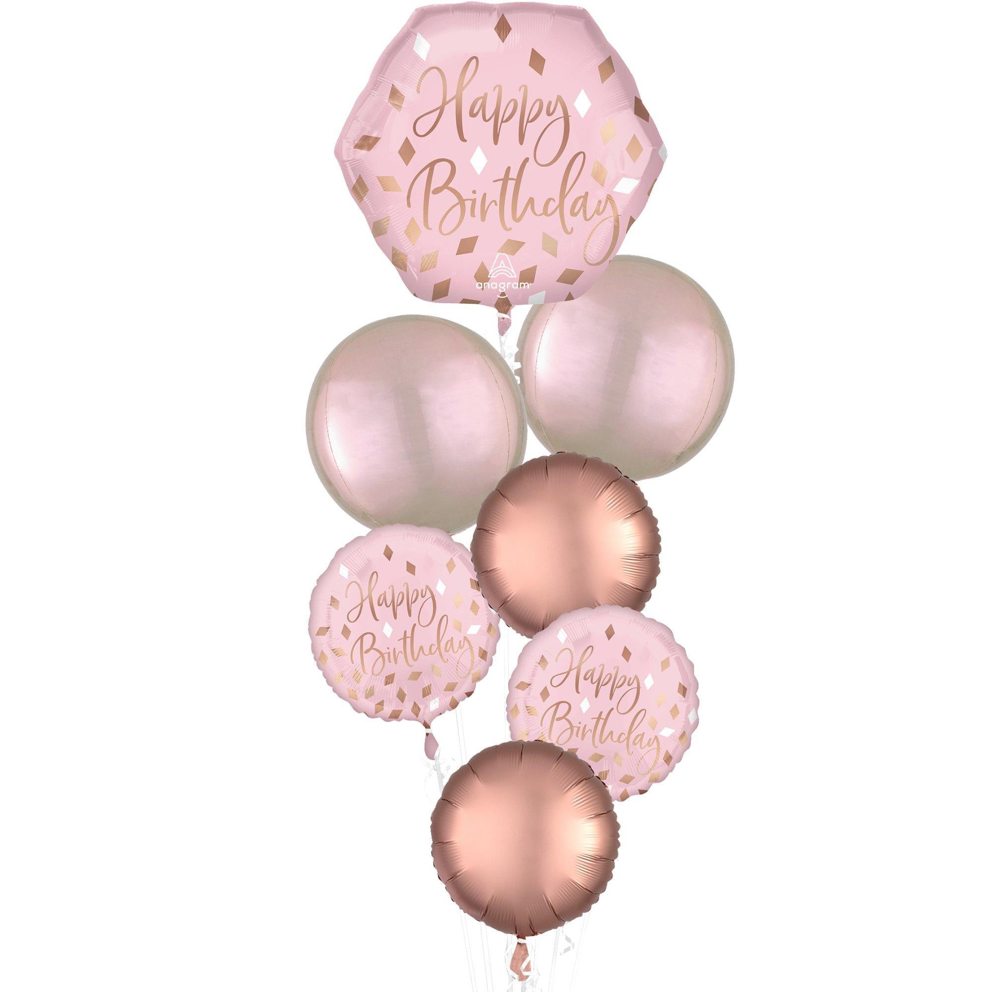 Premium Blush Birthday Foil Balloon Bouquet, 7pc