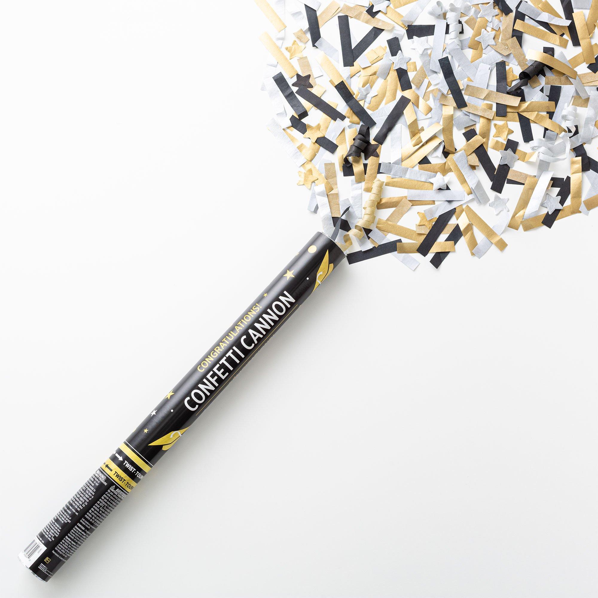 Giant Black, Silver, & Gold Graduation Confetti Cannon, 2in x 24in