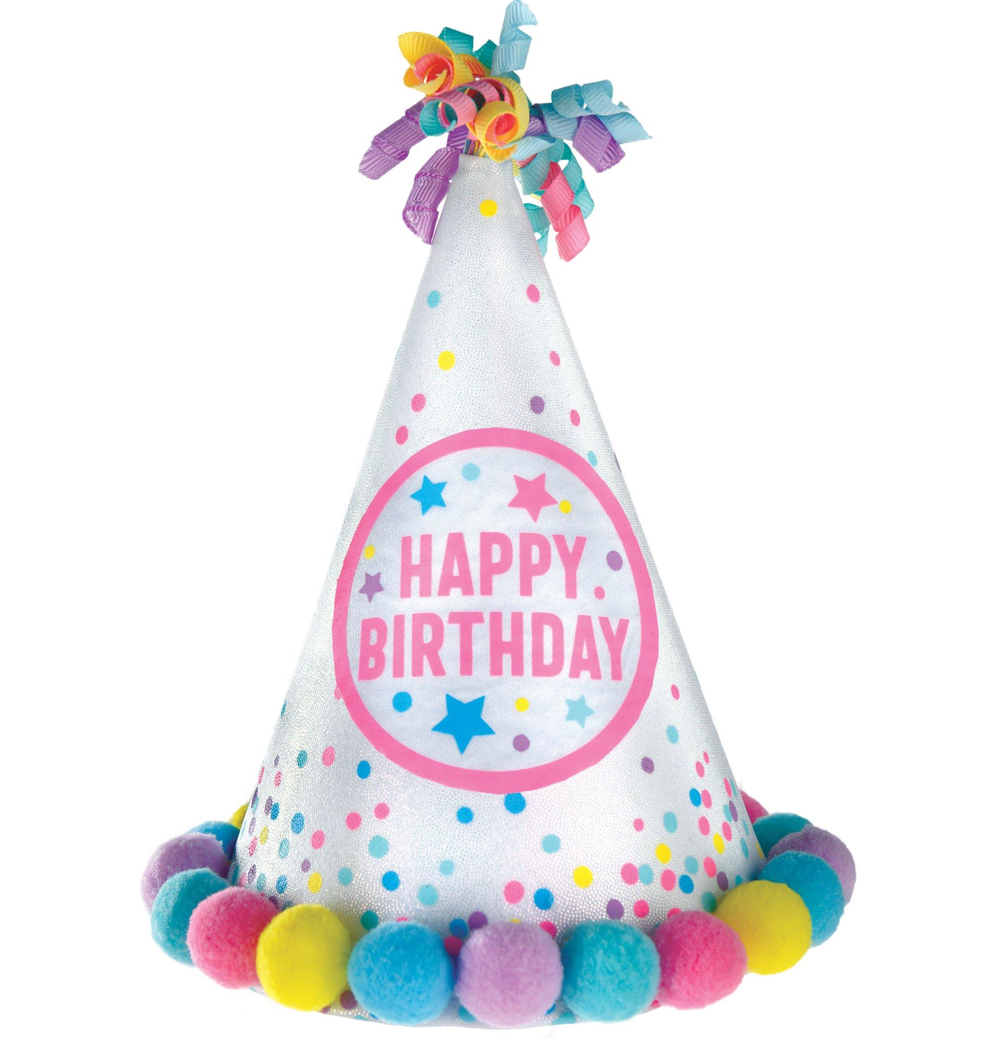 Iridescent Pastel Party Happy Birthday Pom-Pom Party Hat, 8.25in