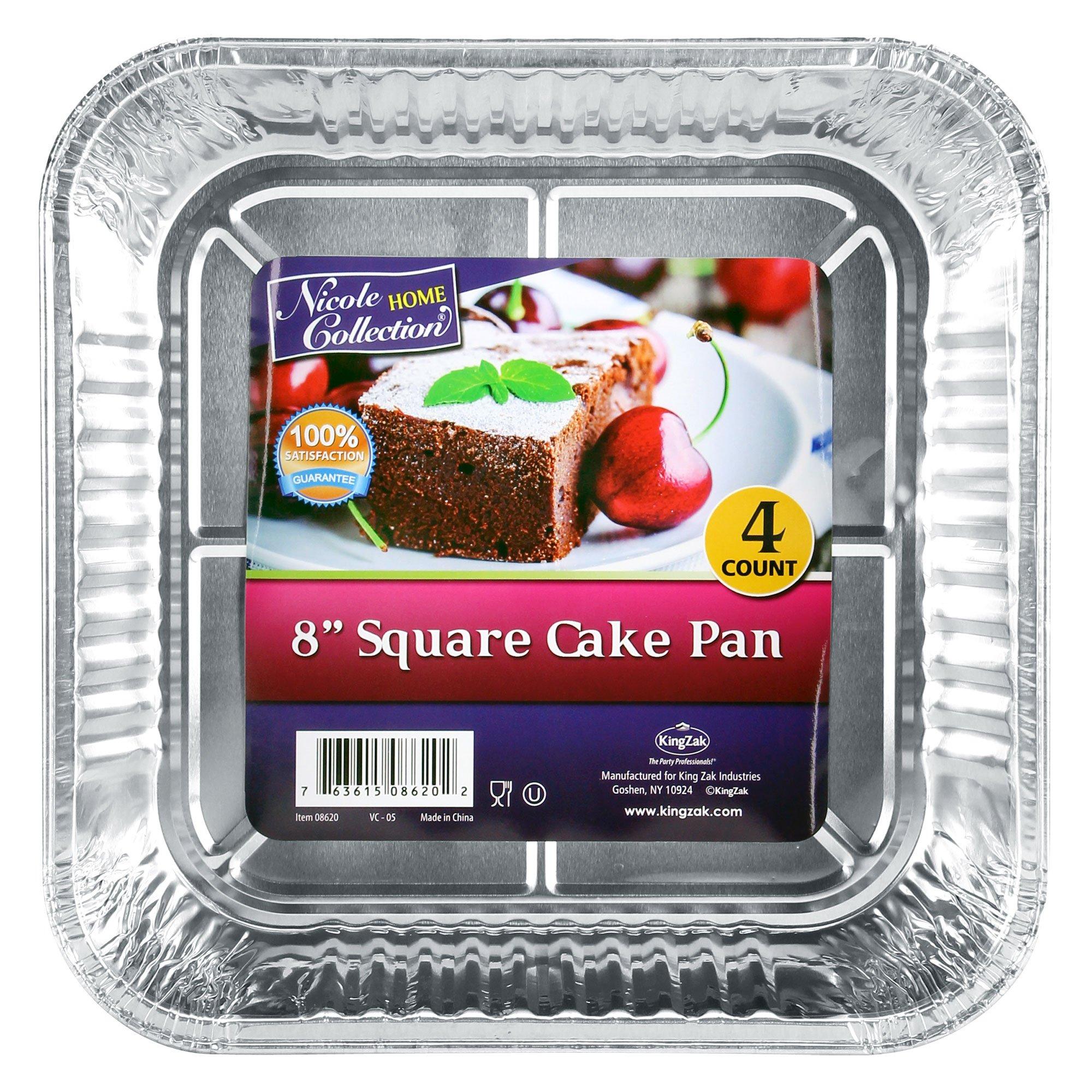Reusable Square Aluminum Cake Pans, 8in, 4ct