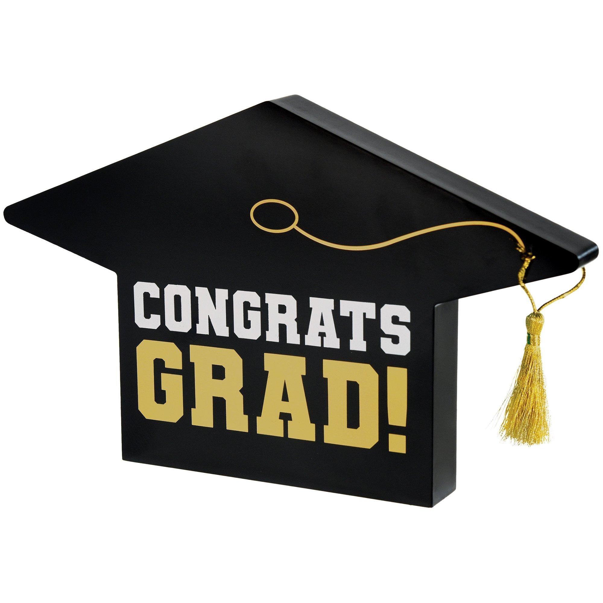 Black & Gold Graduation Cap Centerpiece, 6.5in x 10.5in