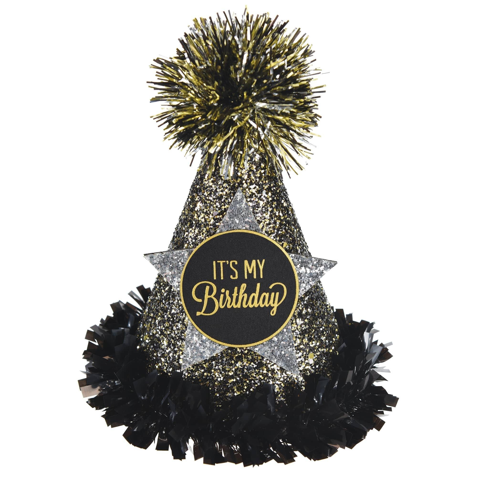 Black, Silver, and Gold Birthday Party Hat