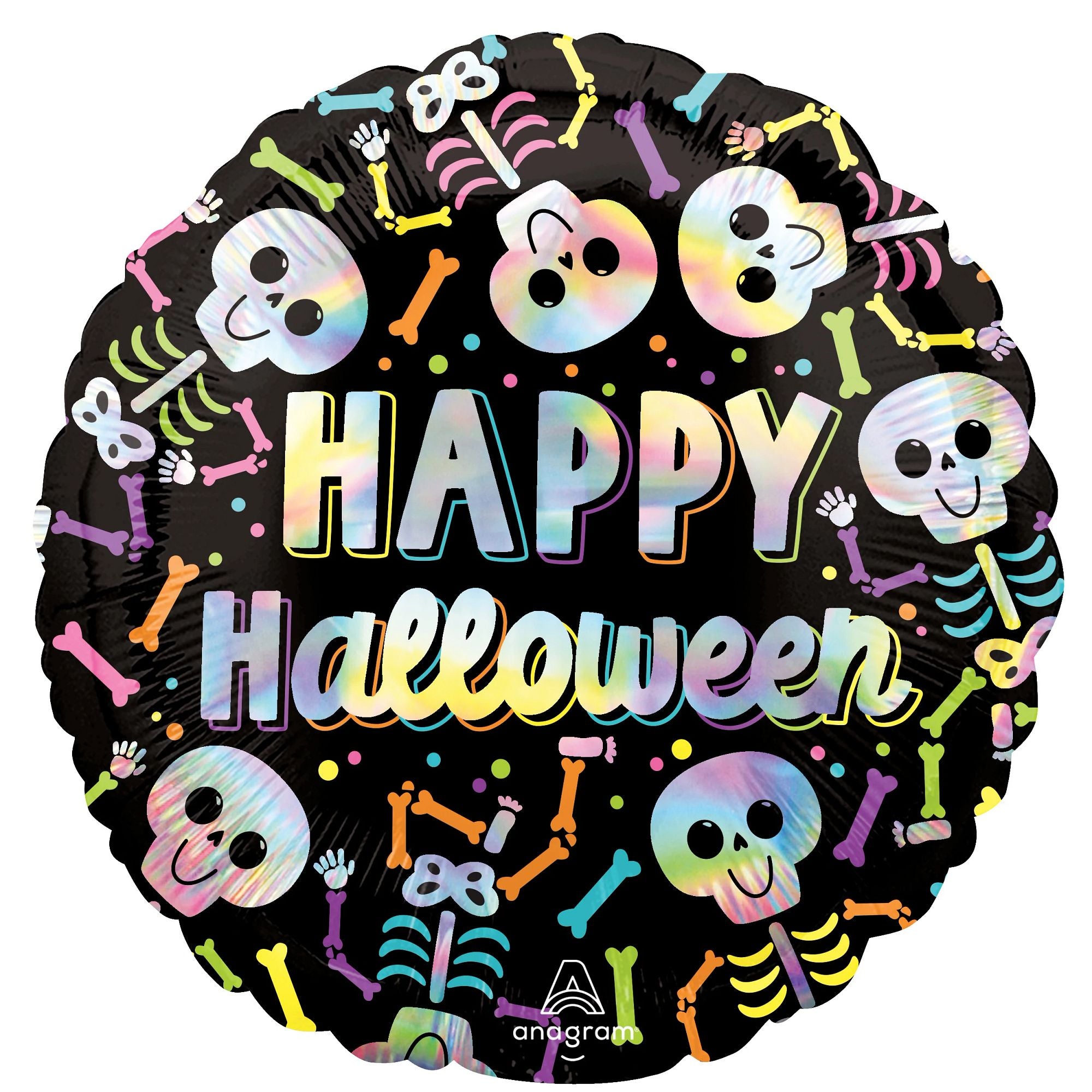 Happy Halloween Holographic Skulls & Bones Foil Balloon, 18in