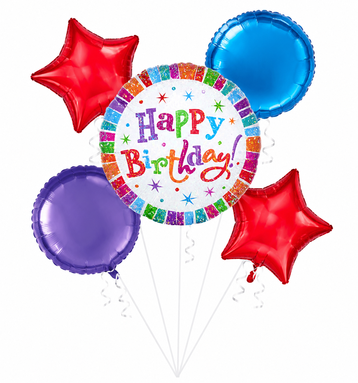 Colorful Happy Birthday Balloon Bouquet, 5pc