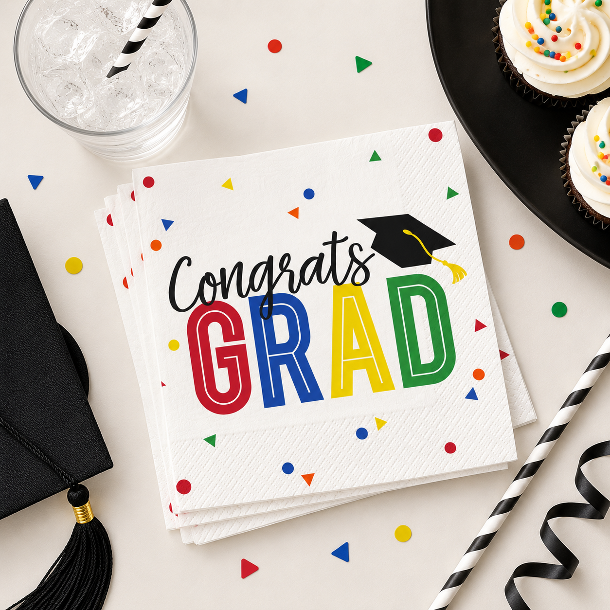 Multicolor Congrats Grad Paper Beverage Napkins, 5in, 40ct - Colorful Future