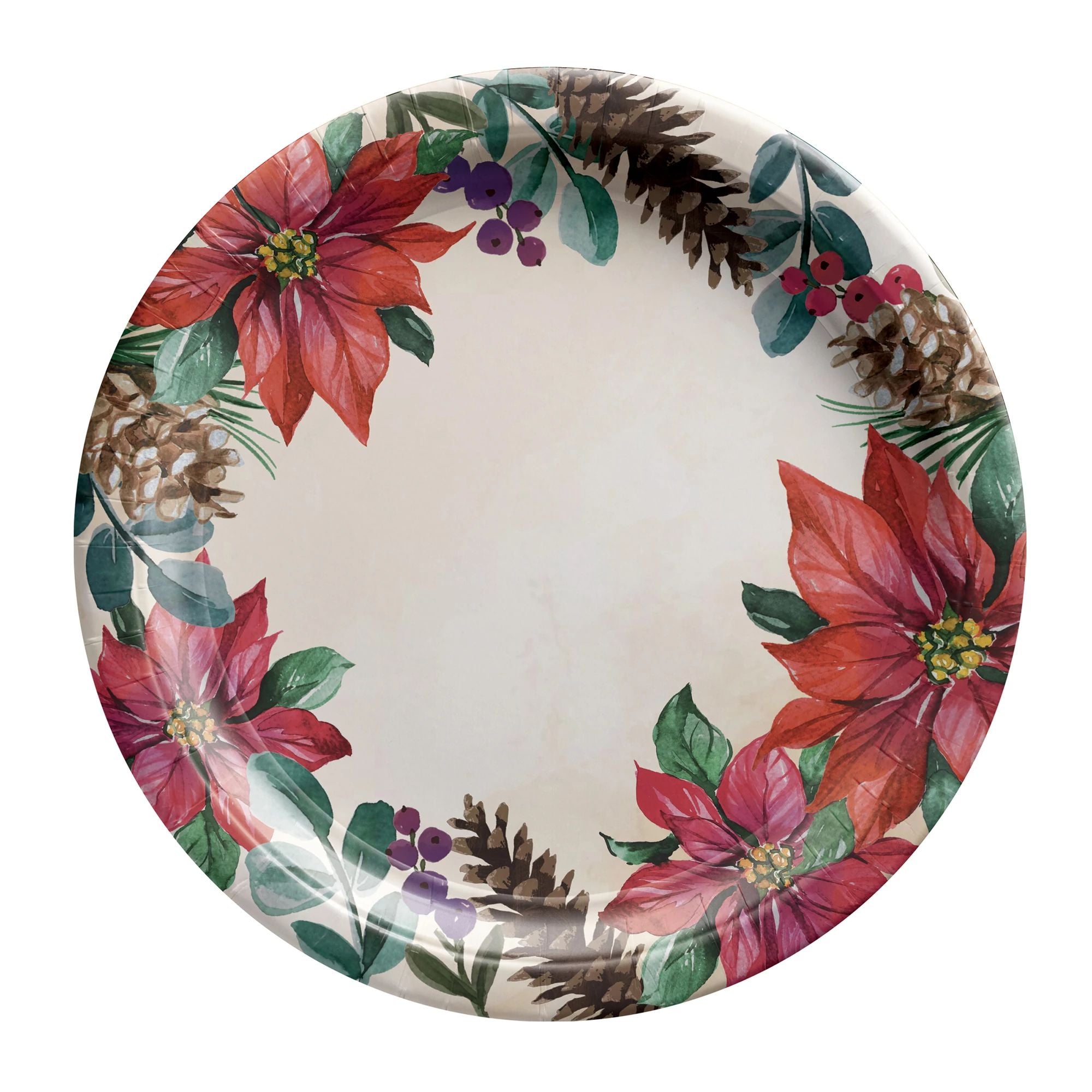 Traditional Poinsettia Plates, 8ct (Dinner or Dessert), Sizes Dinner and Dessert