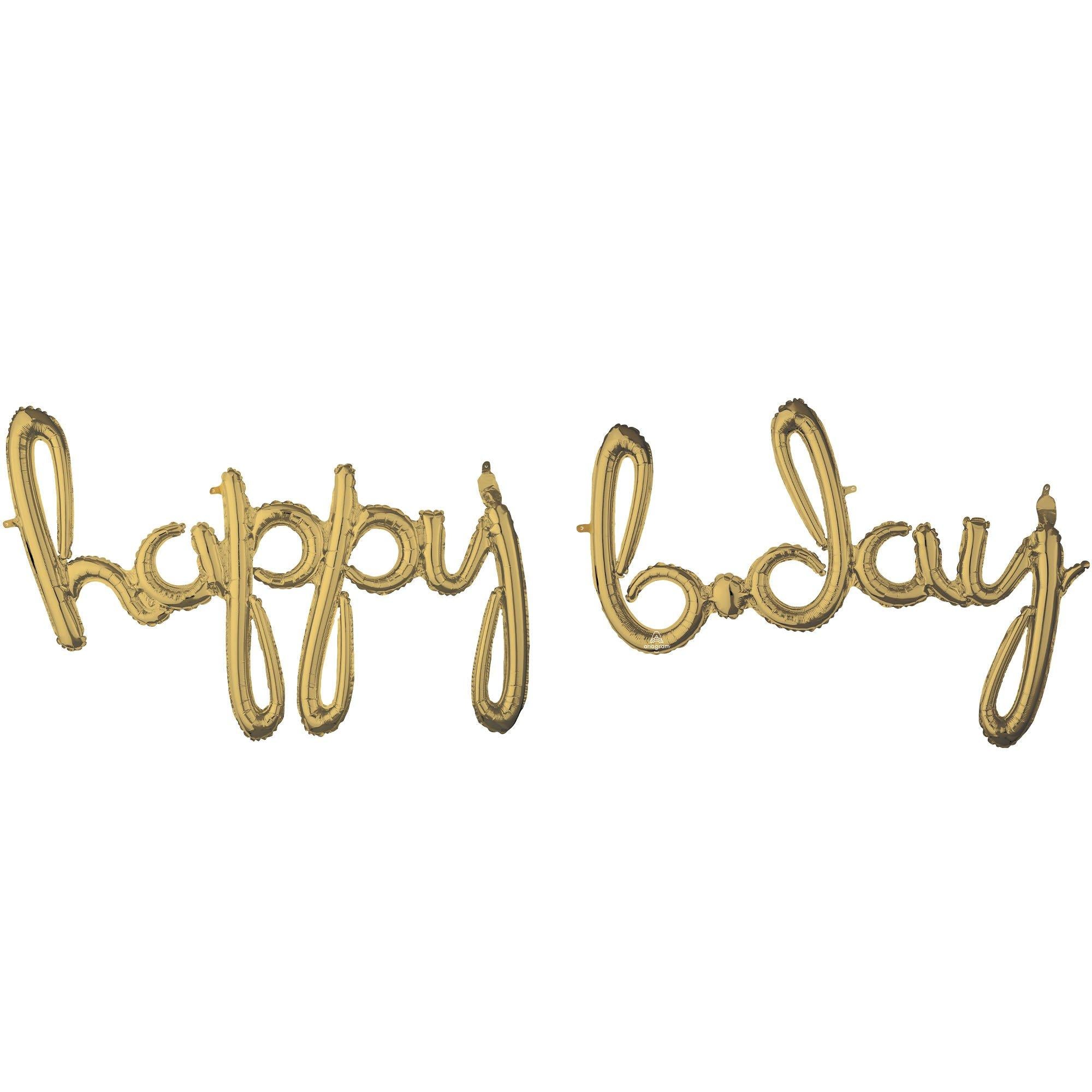 Air-Filled Happy B-Day Cursive Letter Balloon Banners, 2pc, Assorted Colors