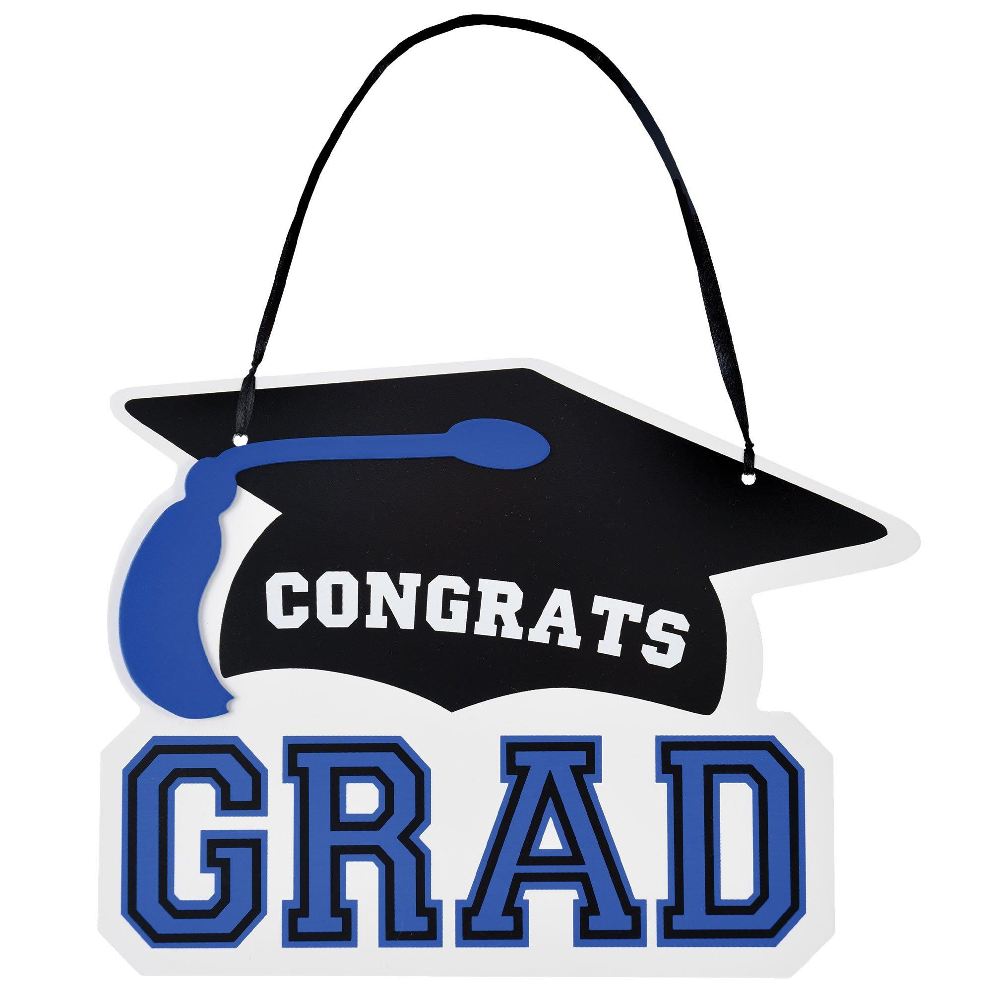 Congrats Grad MDF Hanging Sign, 10.15in x 7.6in, Assorted Colors
