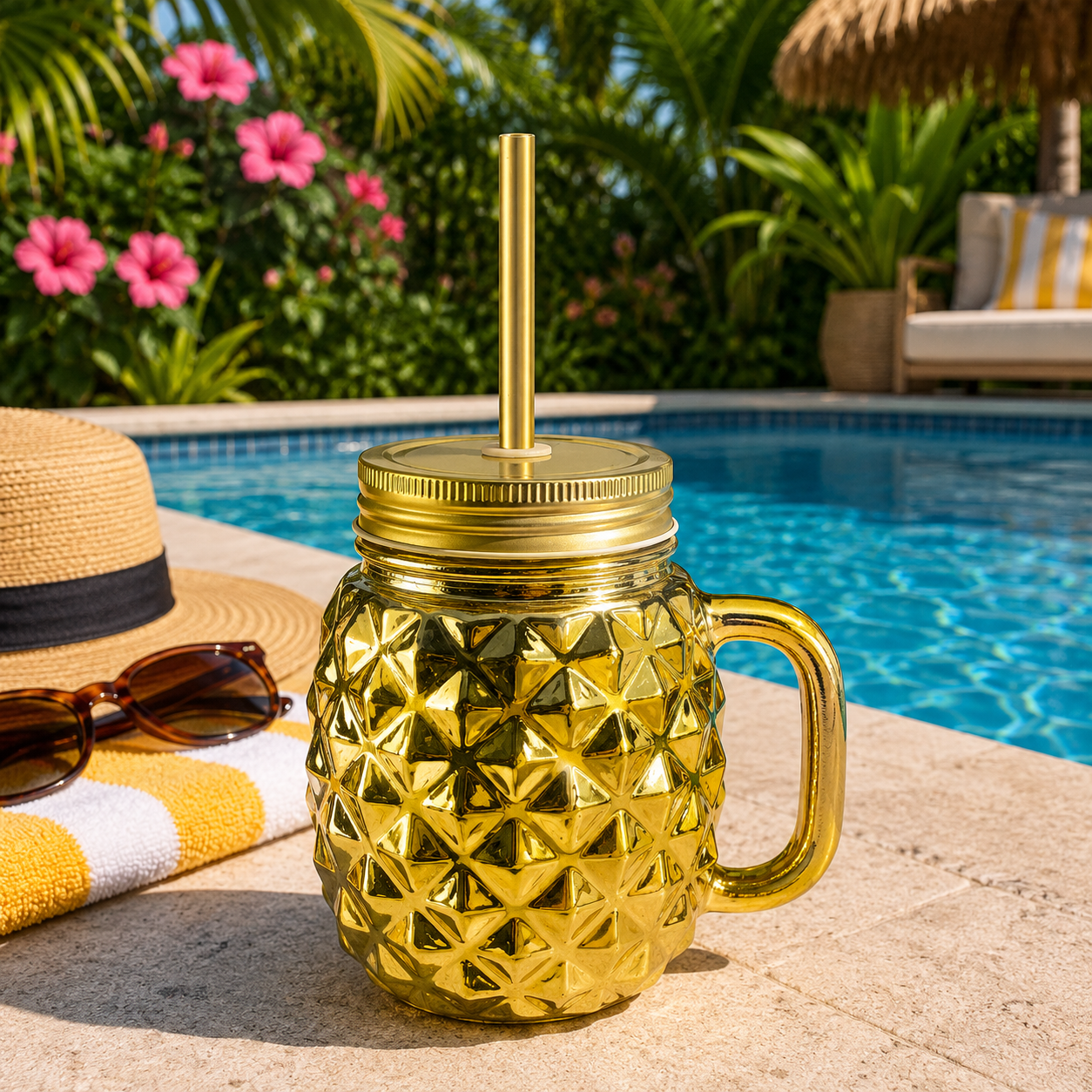 Luau Luxe Gold Pineapple Mason Jar