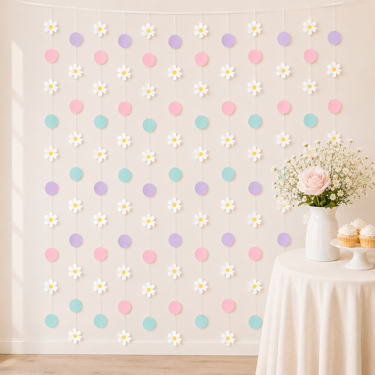 Little Daisy String Decoration Backdrop, 7ft, 12ct